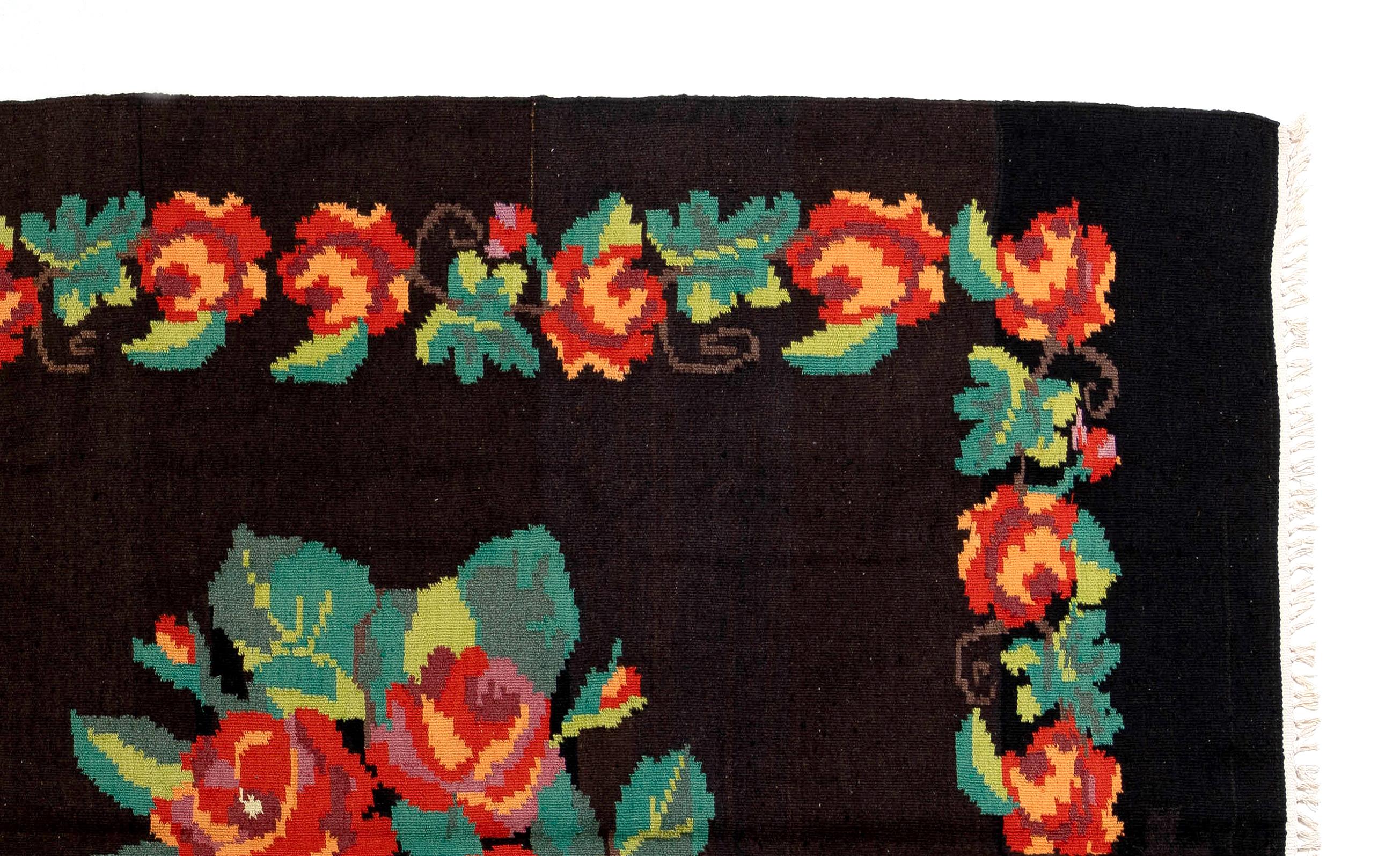 Bohemian 5.7x9.9 Ft Vintage Bessarabian Kilim, Floral Handwoven Wool Rug from Moldova