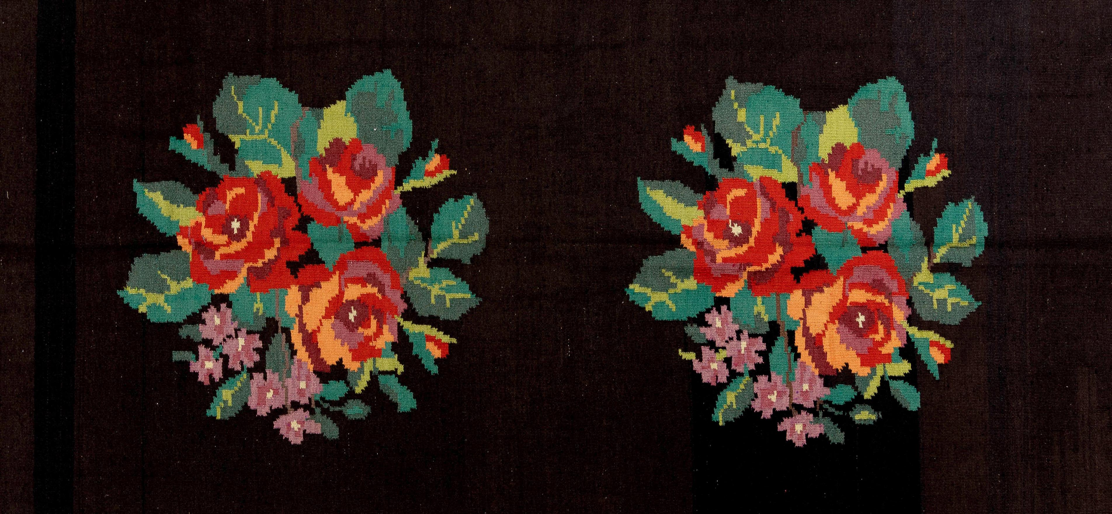 20th Century 5.7x9.9 Ft Vintage Bessarabian Kilim, Floral Handwoven Wool Rug from Moldova