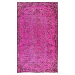 5.6x9.8 Ft Vintage Handmade Turkish Area Rug in Pink with Medallion Design