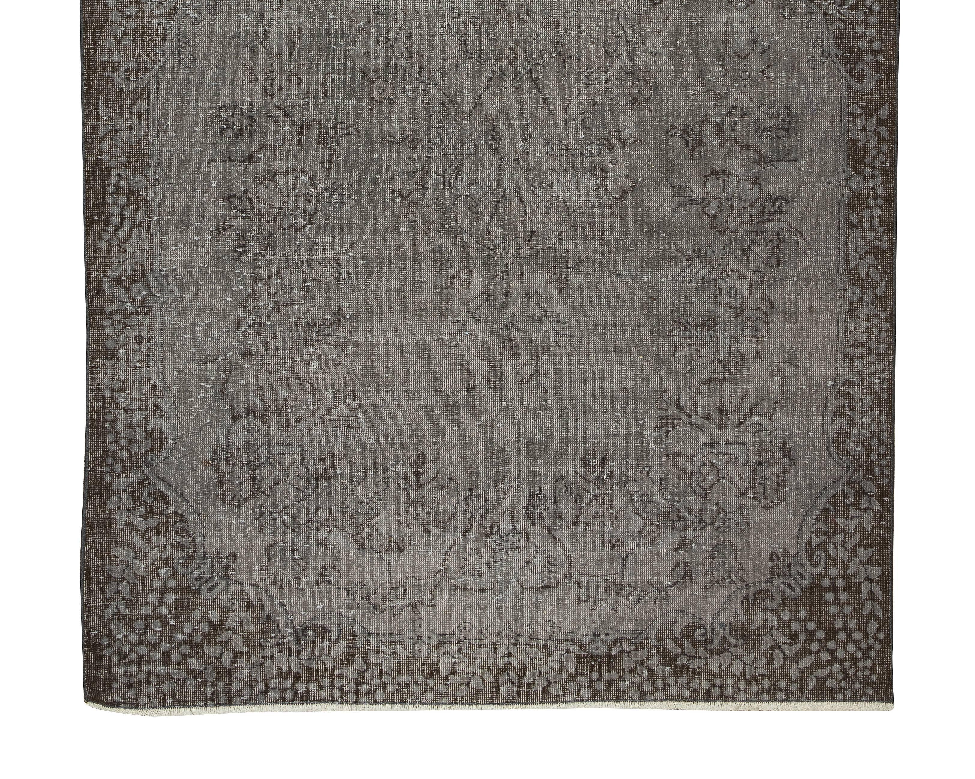 5.6x9.8 Ft Vintage Rug Over-Dyed in Gray for Modern Interior, Handmade in Turkey In Good Condition For Sale In Philadelphia, PA