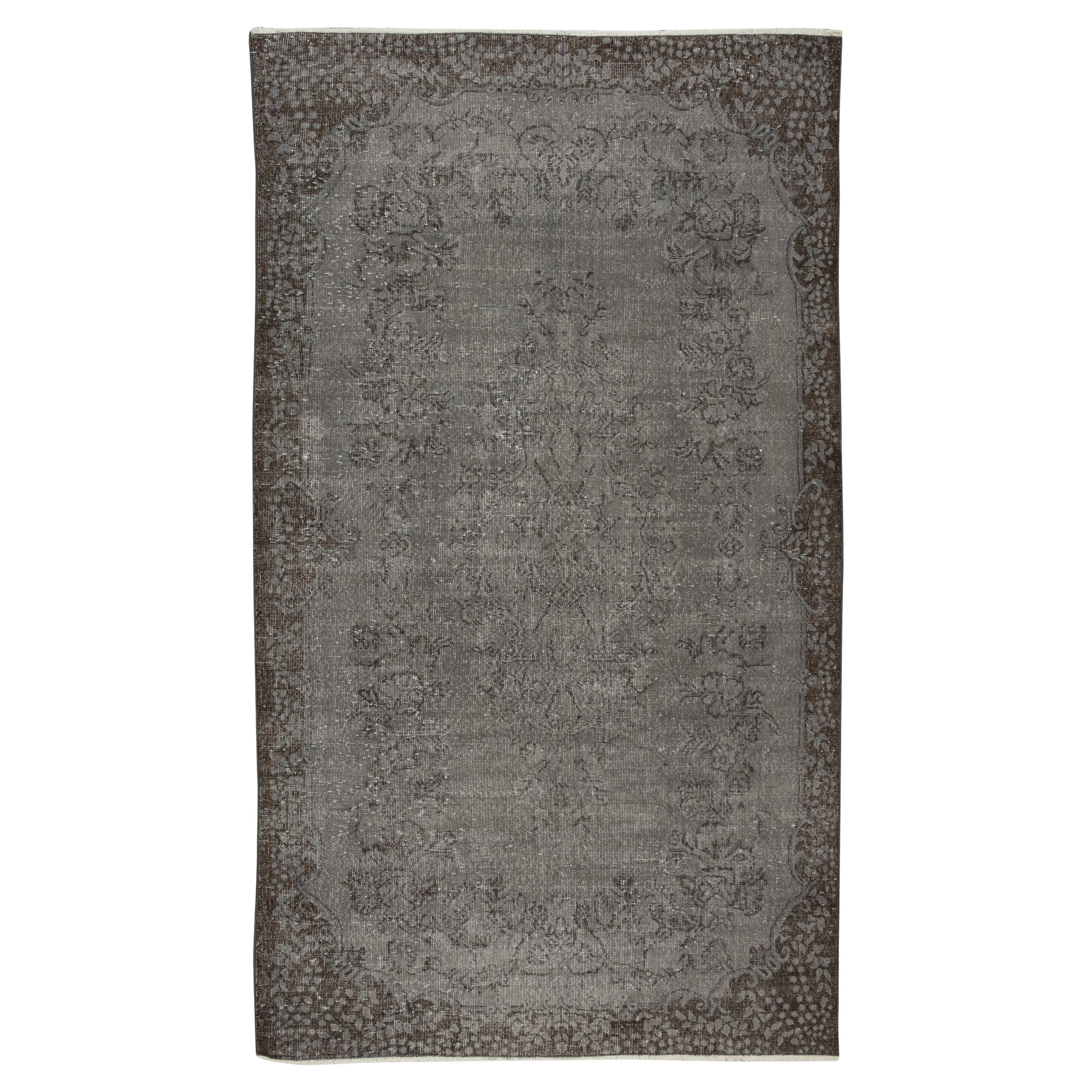 5.6x9.8 Ft Vintage Rug Over-Dyed in Gray for Modern Interior, Handmade in Turkey For Sale