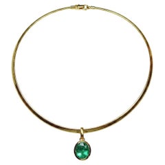 5.7 Carat Colombian Emerald Oval Cut Bezel Set Pendant 18K Yellow Gold