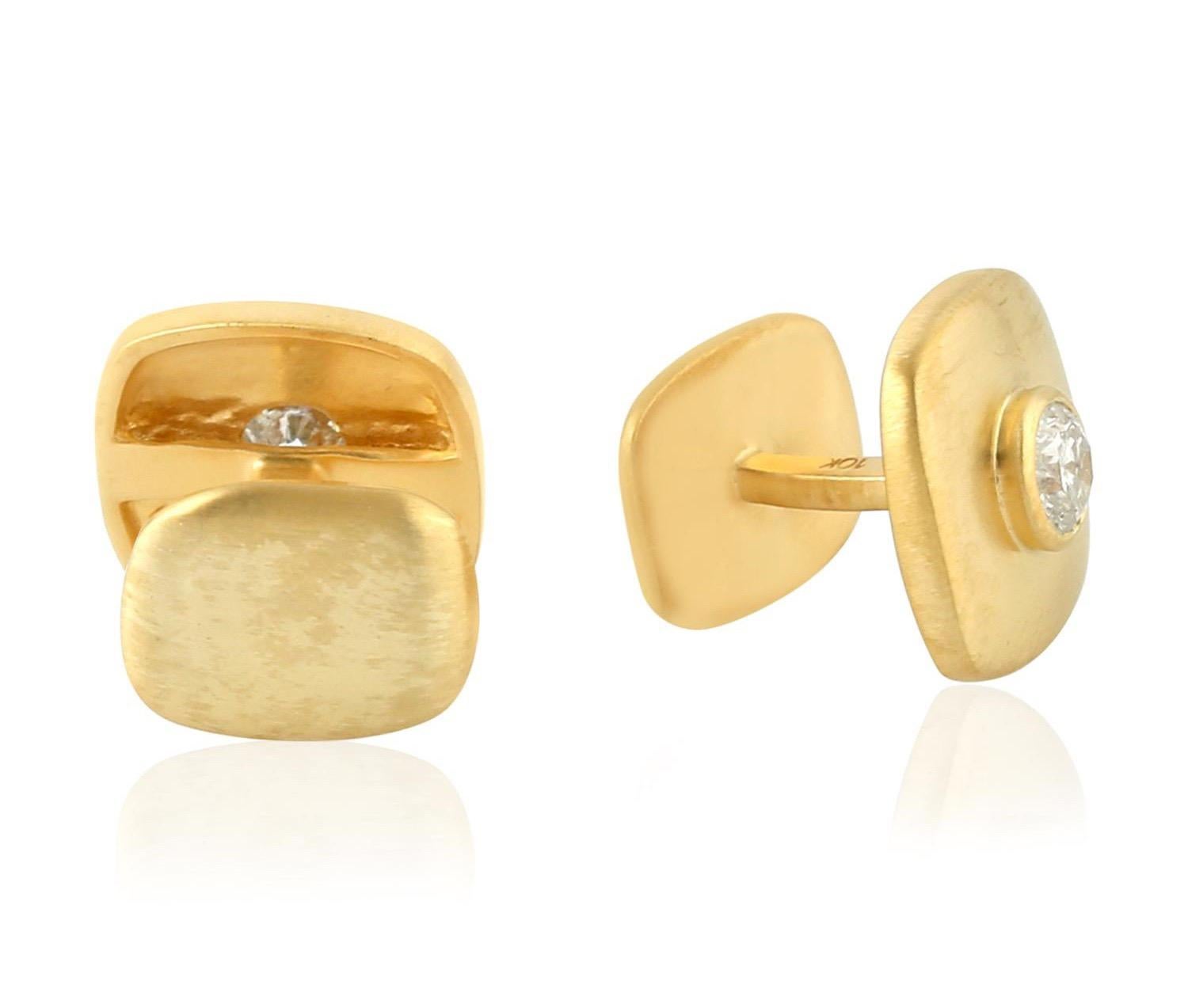 Cast from 10-karat gold, these cuff links are hand set with .57 carats of diamonds in center with matte gold finish.

FOLLOW  MEGHNA JEWELS storefront to view the latest collection & exclusive pieces.  Meghna Jewels is proudly rated as a Top Seller