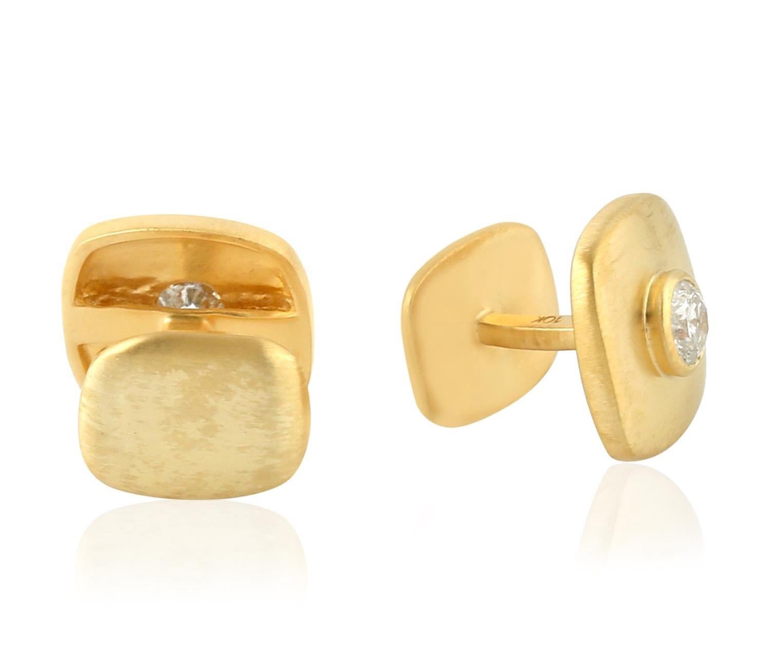Modern .57 Carat Diamond 10 Karat Yellow Gold Cufflinks For Sale