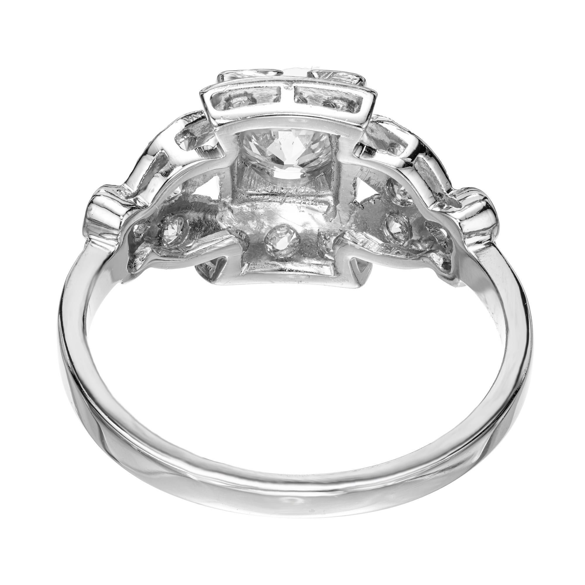 Women's .57 Carat Diamond Old European Cut Platinum Filigree Engagement Ring For Sale