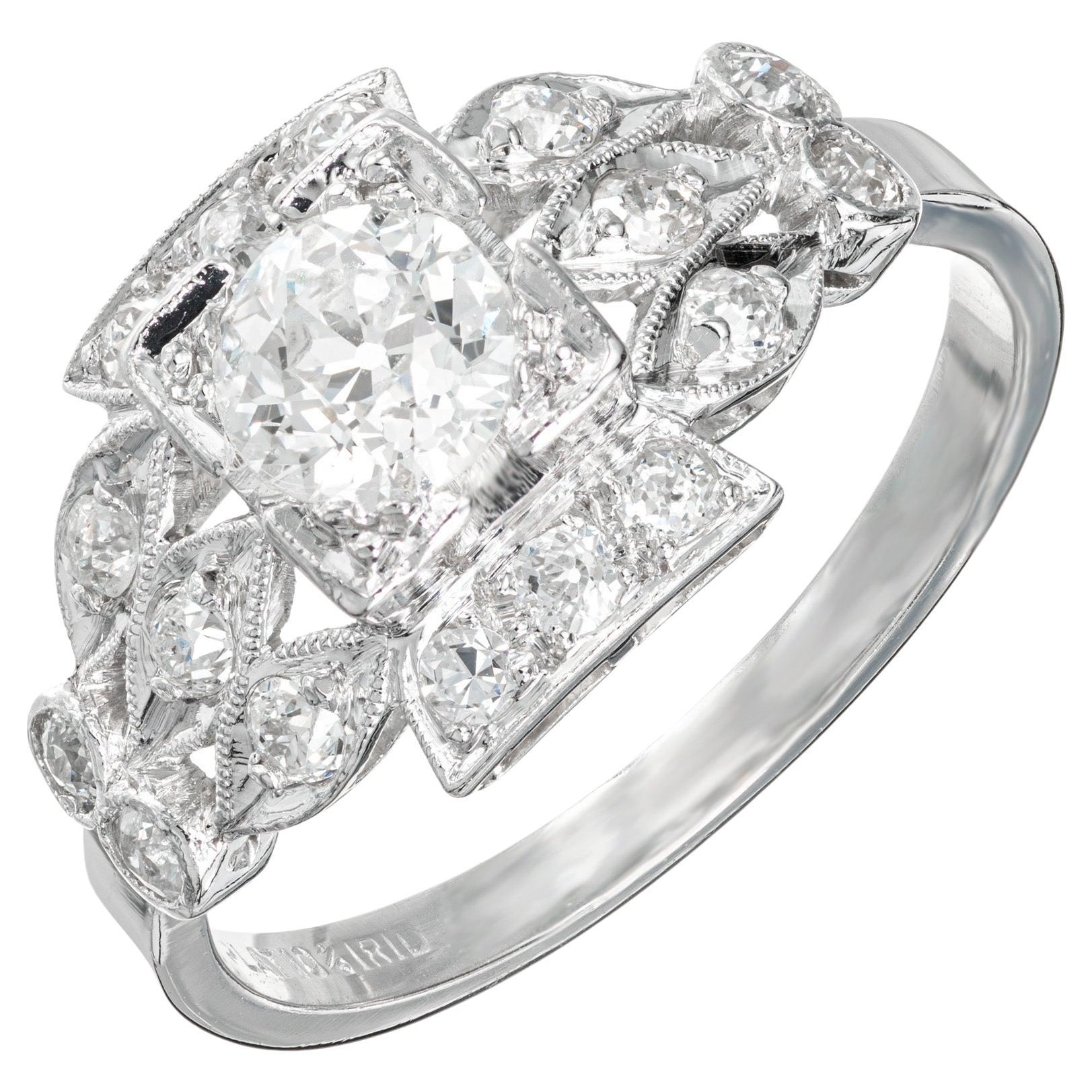 .57 Carat Diamond Old European Cut Platinum Filigree Engagement Ring For Sale