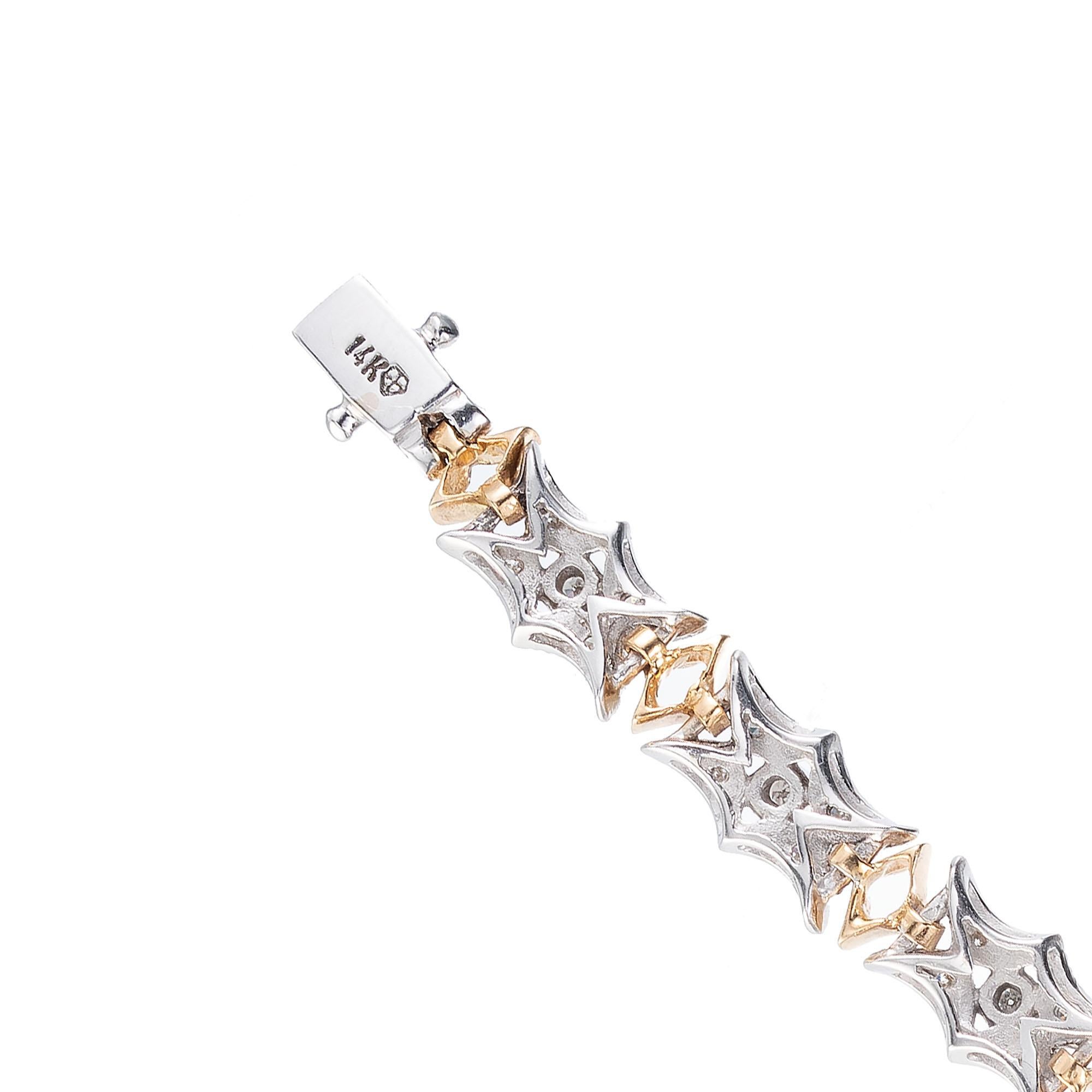 .57 Carat Diamond White Yellow Gold Link Bracelet In Excellent Condition For Sale In Stamford, CT