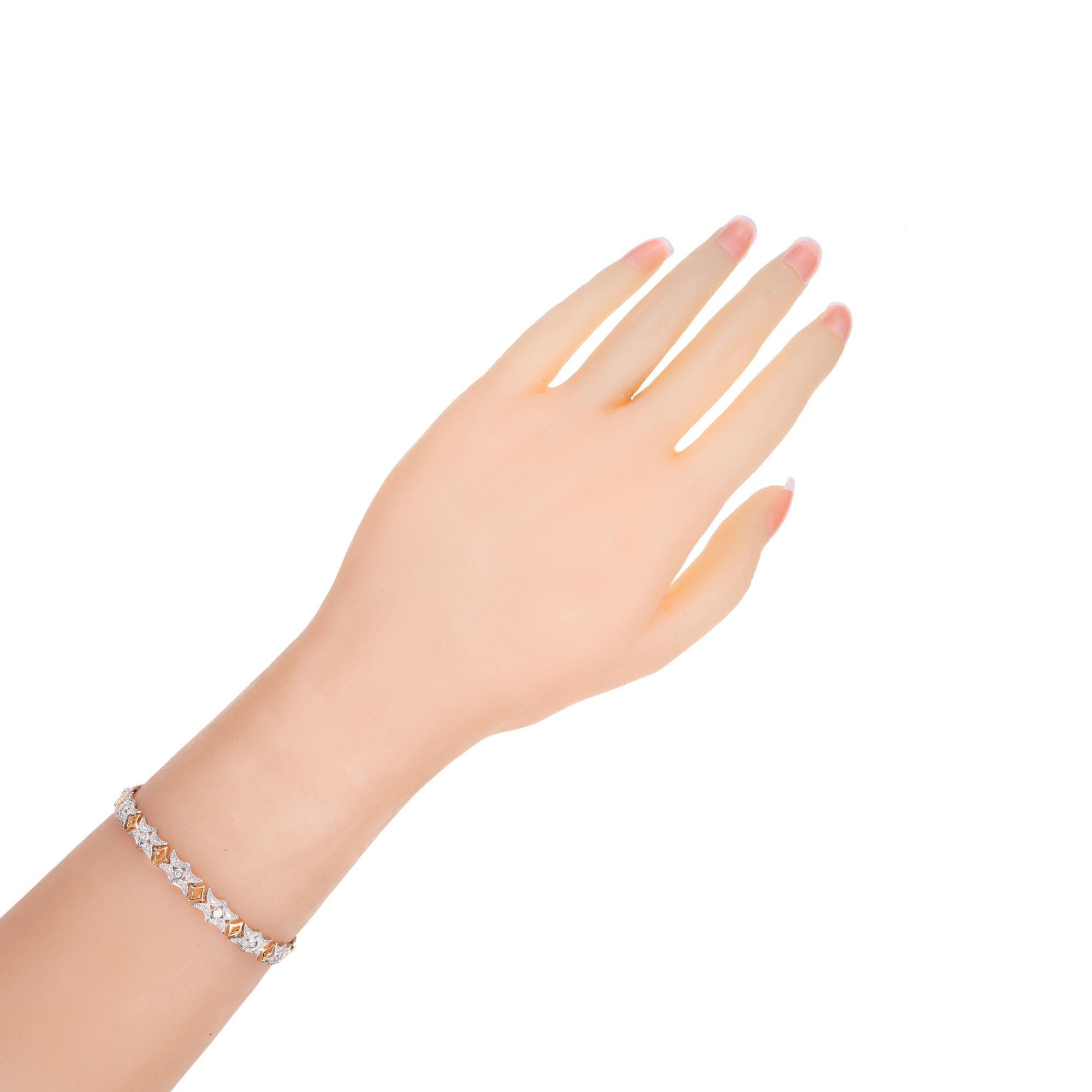 Women's .57 Carat Diamond White Yellow Gold Link Bracelet For Sale