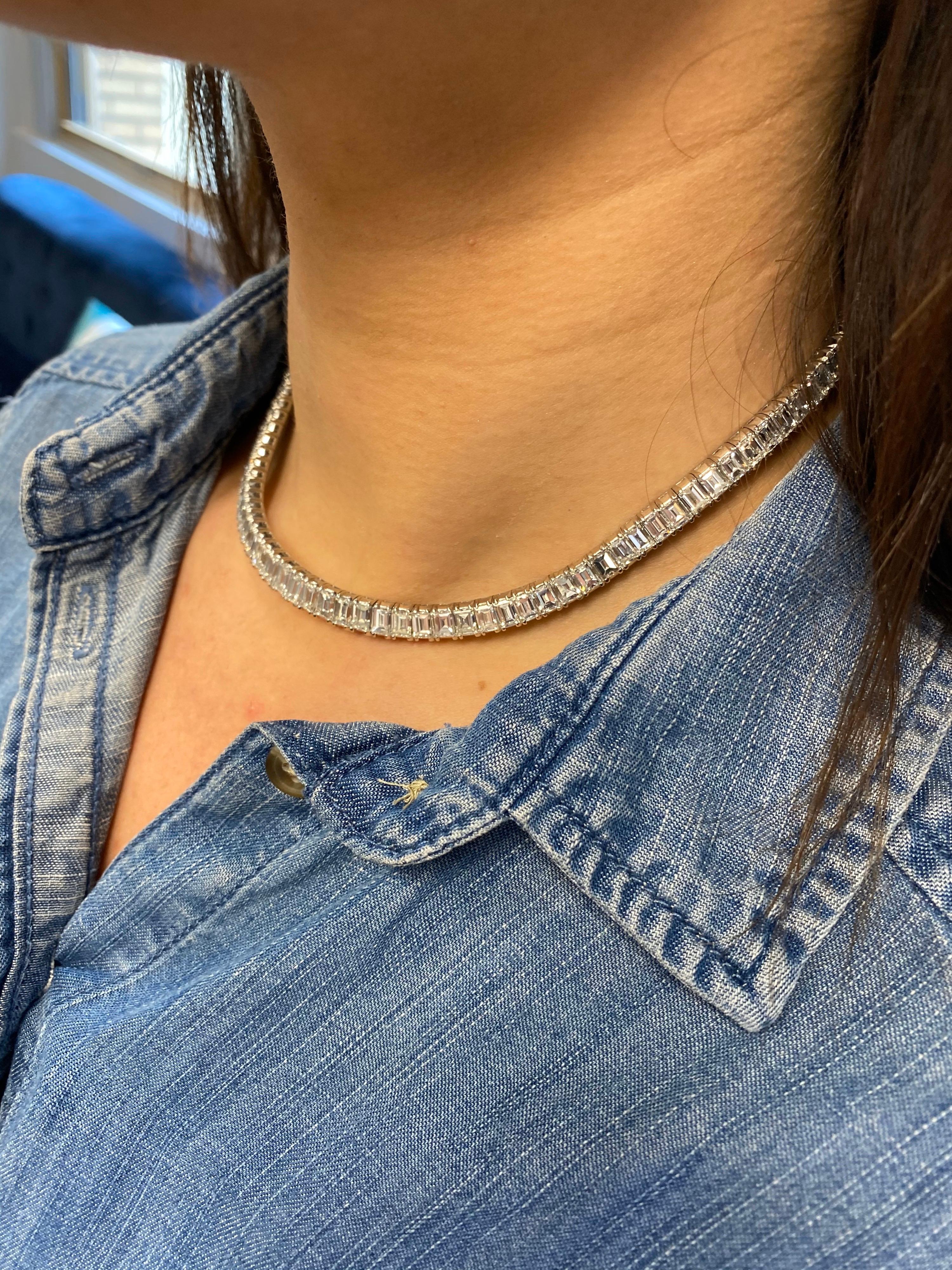 Modern 57 Carat Emerald Cut Diamond Riviera Necklace