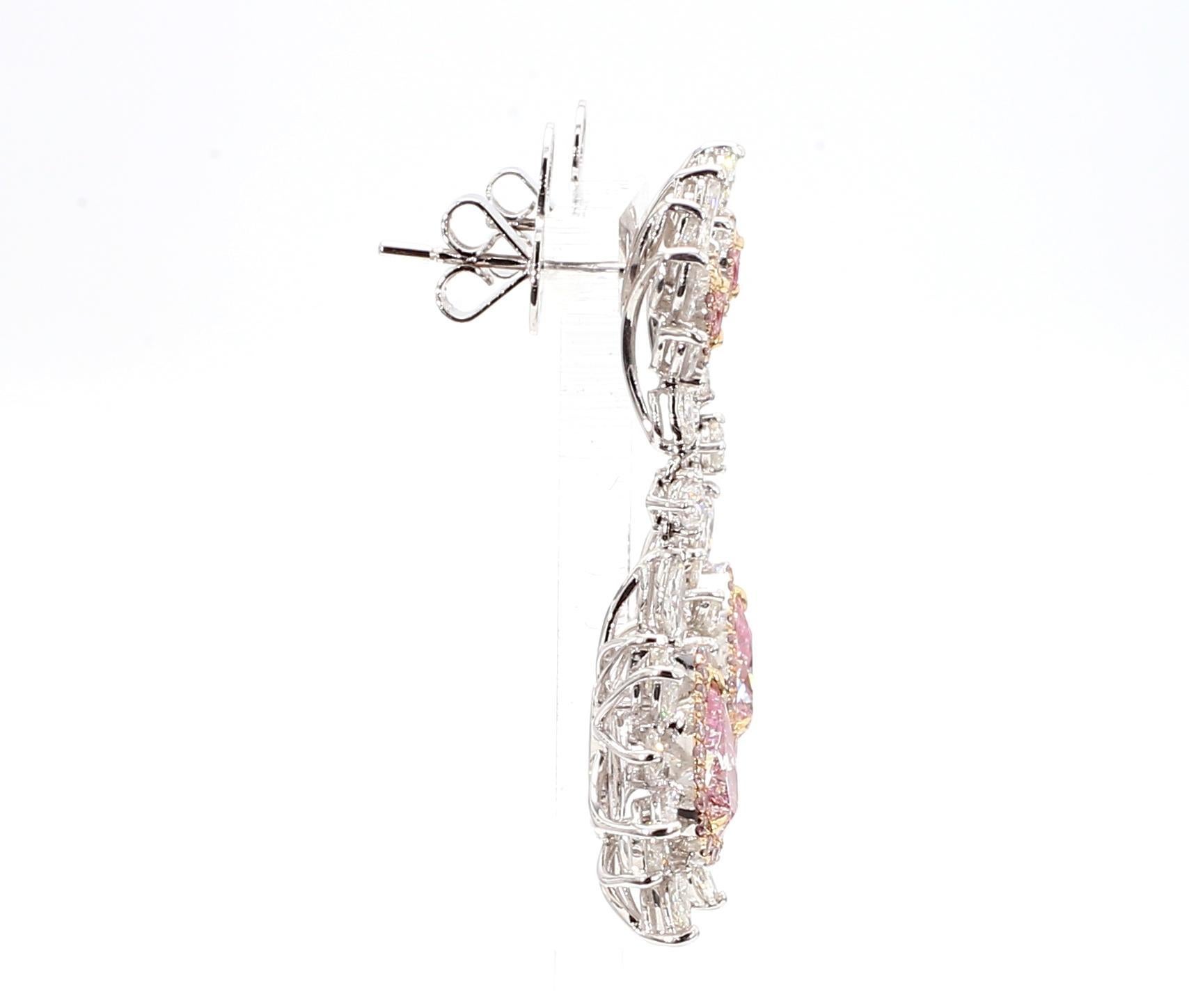 Pendientes de diamantes de 5,7 quilates de oro de 18 quilates, color marrón rosáceo fantasía Corte redondo en venta
