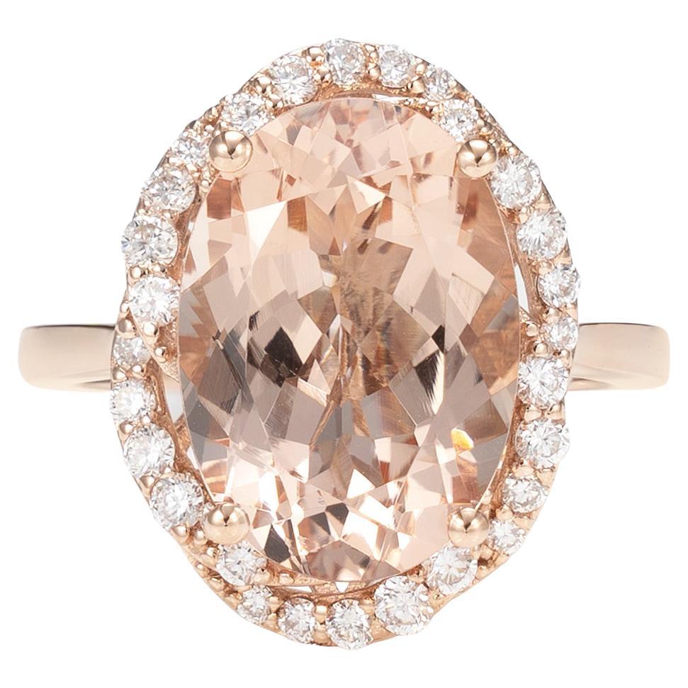 5.7 Carat Morganite and Diamond Ring in 18 Karat Rose Gold For Sale