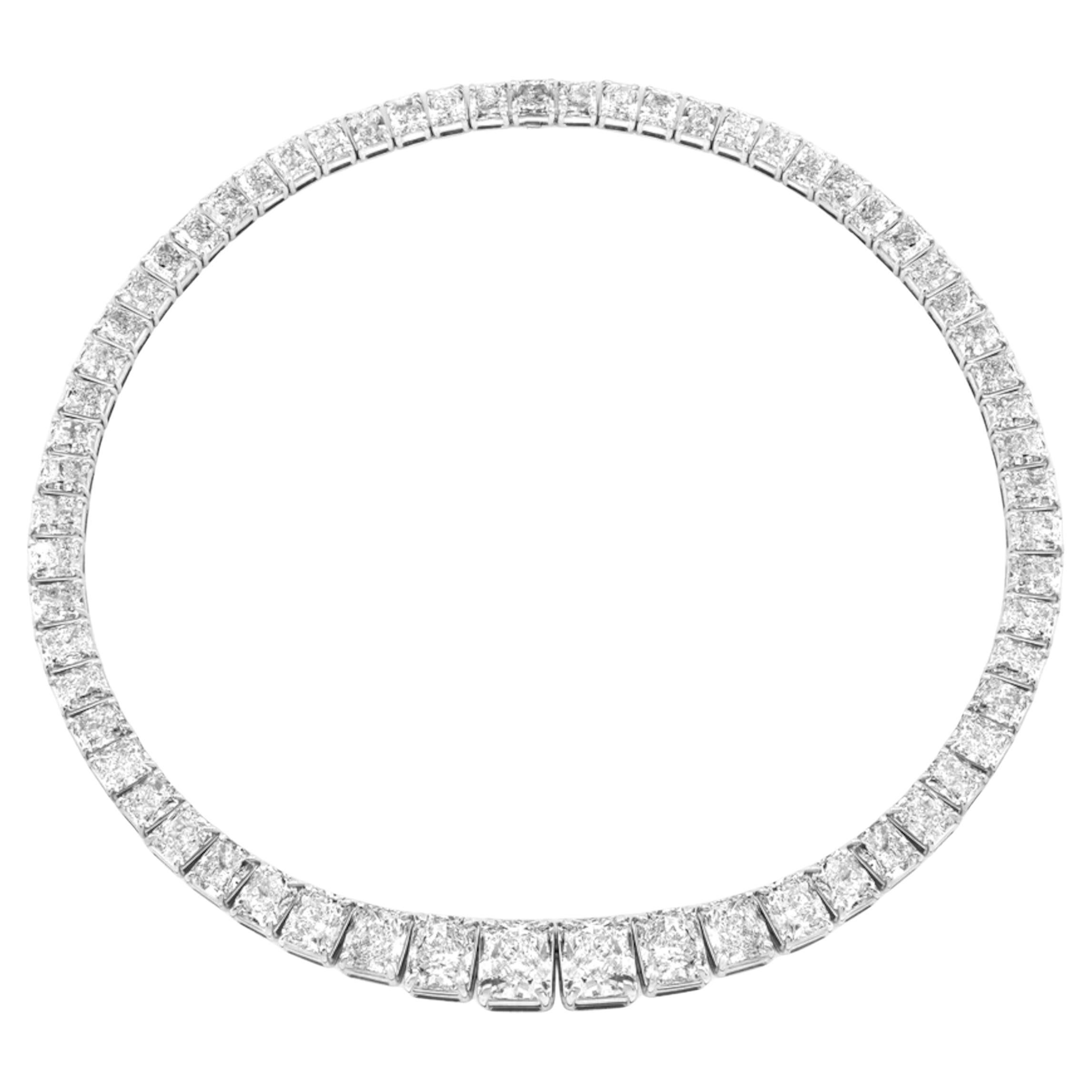Experience Unmatched Elegance with Our Graduated Radiant Cut Diamond Necklace
Immerse yourself in the grandeur of fine jewelry with our Graduated Radiant Cut Diamond Necklace. Featuring 57 meticulously selected, internally flawless yellow diamonds,
