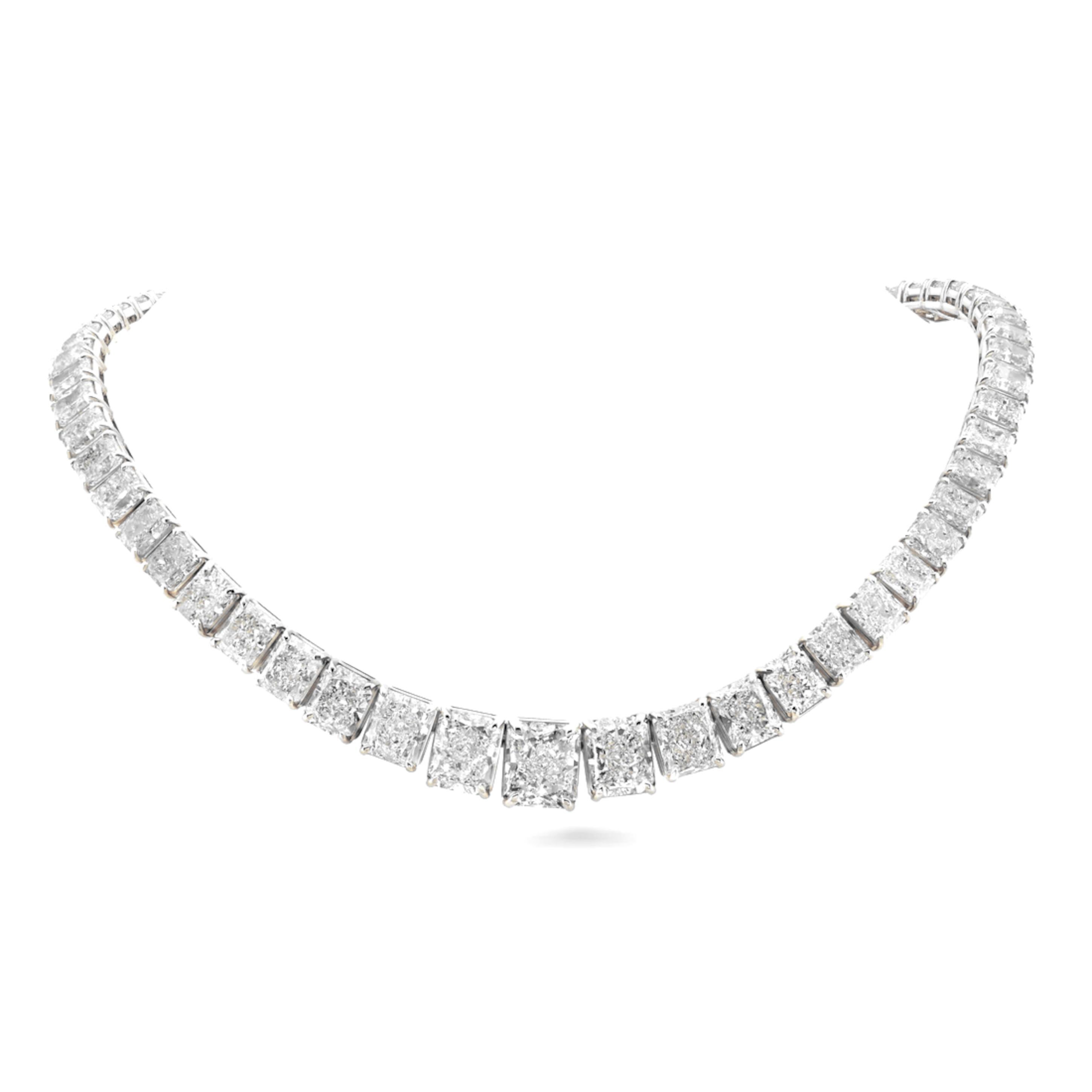 Contemporary 57 Carat Radiant Cut Diamond Necklace For Sale