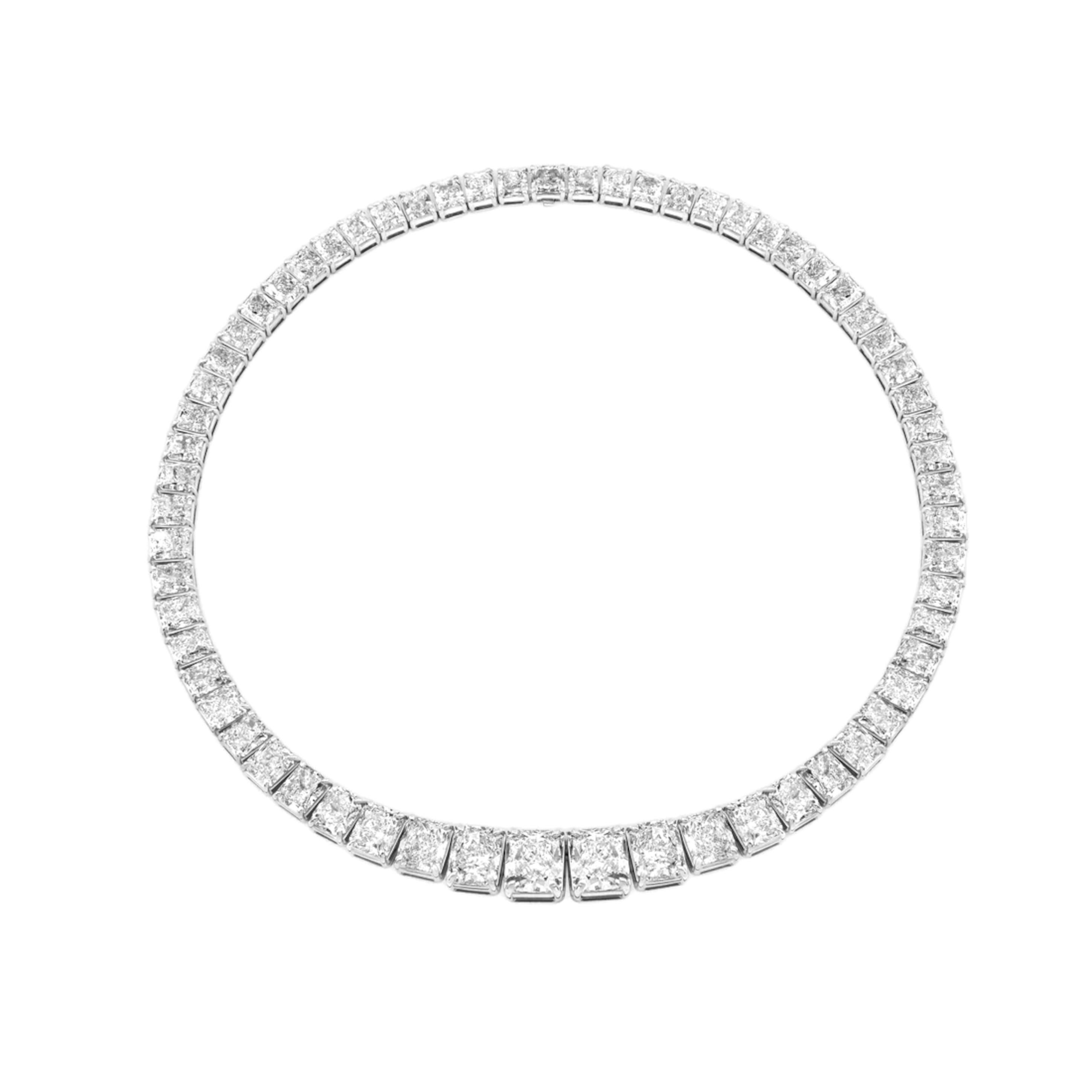 57 Carat Radiant Cut Diamond Necklace In New Condition For Sale In Chicago, IL
