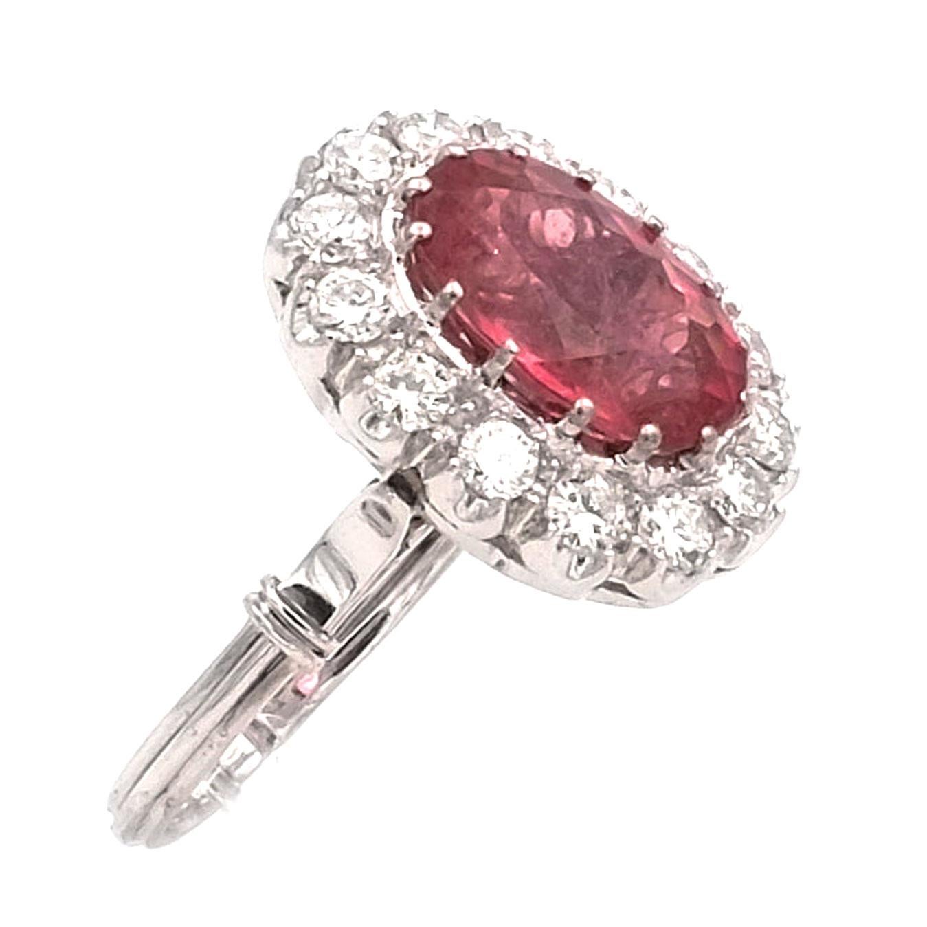 Modern 5.7 Carat Rubelite and 1.4 Carat Diamond White Gold Cluster Ring For Sale