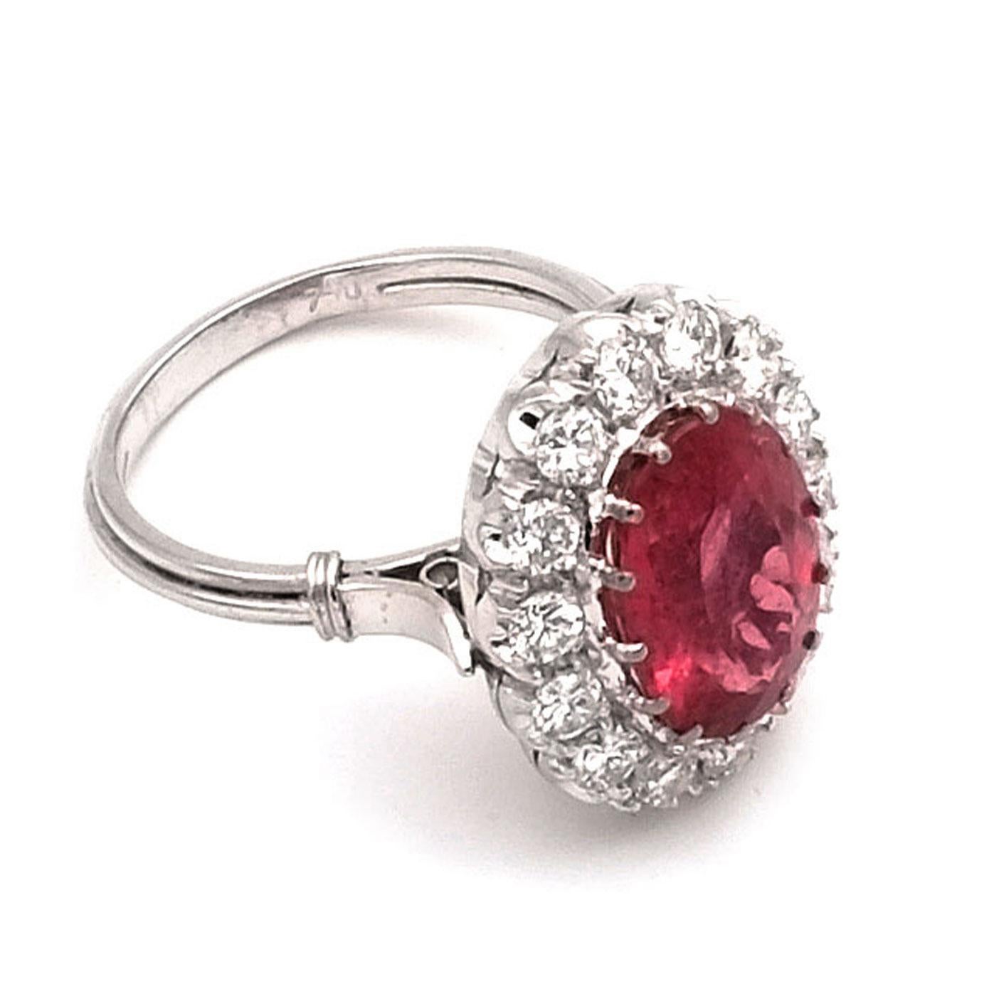 Oval Cut 5.7 Carat Rubelite and 1.4 Carat Diamond White Gold Cluster Ring For Sale