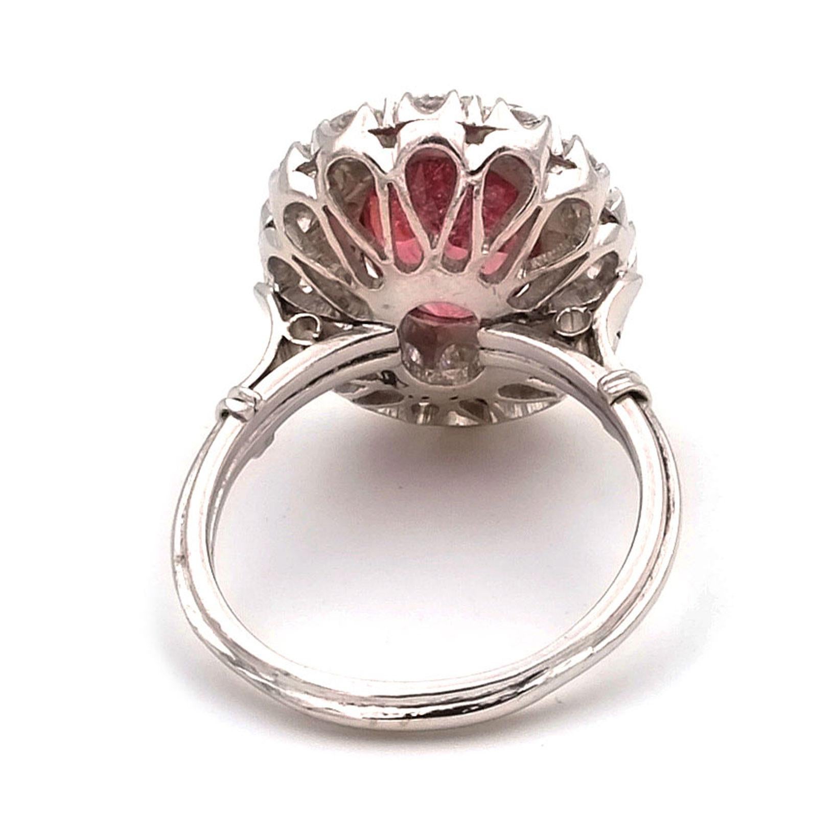Women's 5.7 Carat Rubelite and 1.4 Carat Diamond White Gold Cluster Ring For Sale