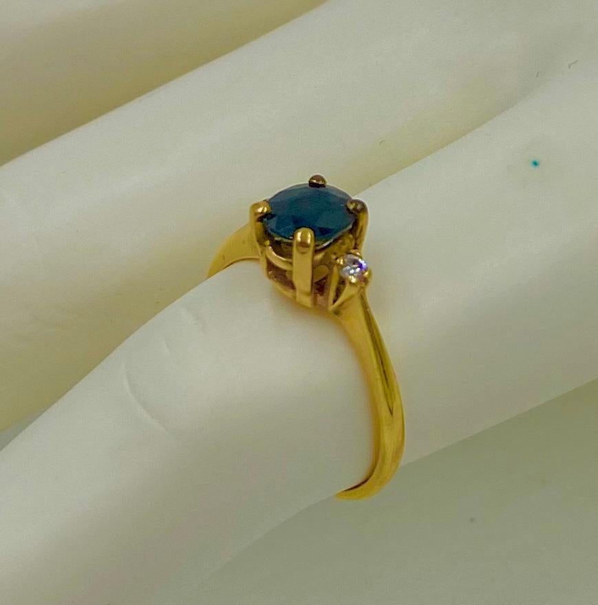 Retro .57 Carat Sapphire Diamond Ring 14 Karat Gold Wedding Engagement Stacking For Sale