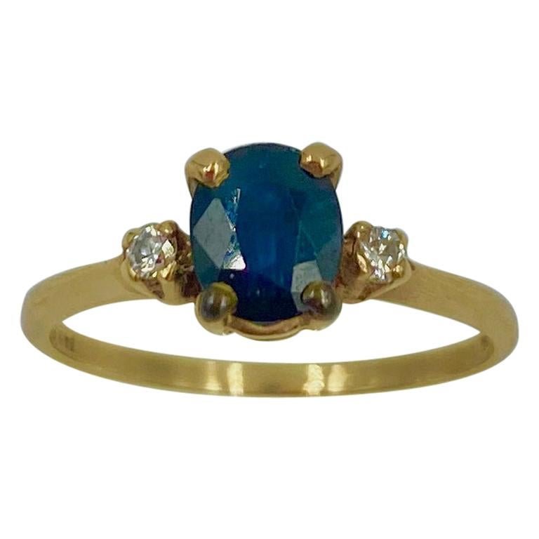 .57 Carat Sapphire Diamond Ring 14 Karat Gold Wedding Engagement Stacking For Sale