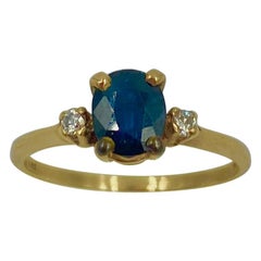 Vintage .57 Carat Sapphire Diamond Ring 14 Karat Gold Wedding Engagement Stacking