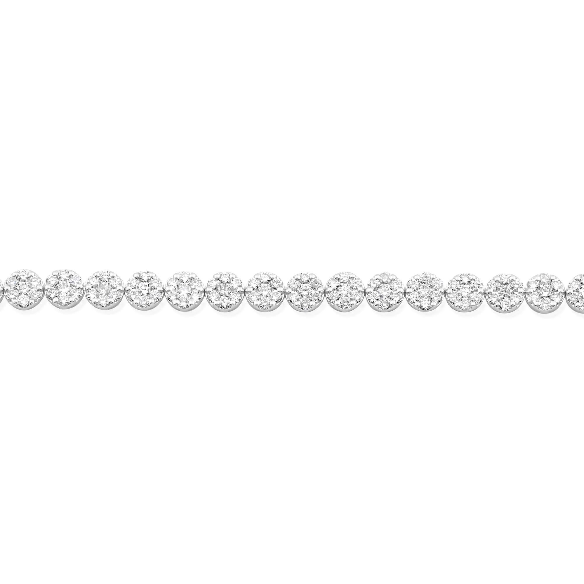 De las mujeres Pulsera de tenis de oro blanco de 14 quilates con racimo de diamantes talla redonda SI/H de 5,7 quilates en venta