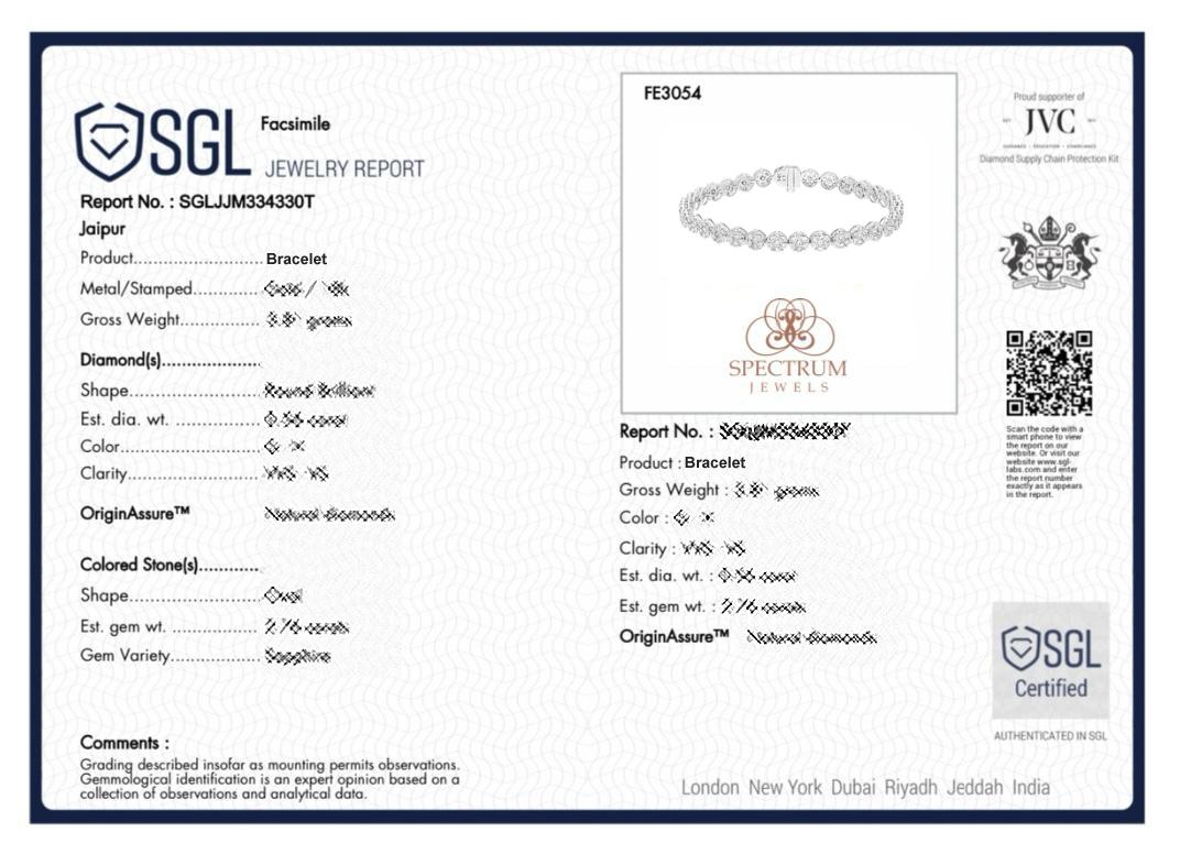 Pulsera de tenis de oro blanco de 14 quilates con racimo de diamantes talla redonda SI/H de 5,7 quilates en venta 1