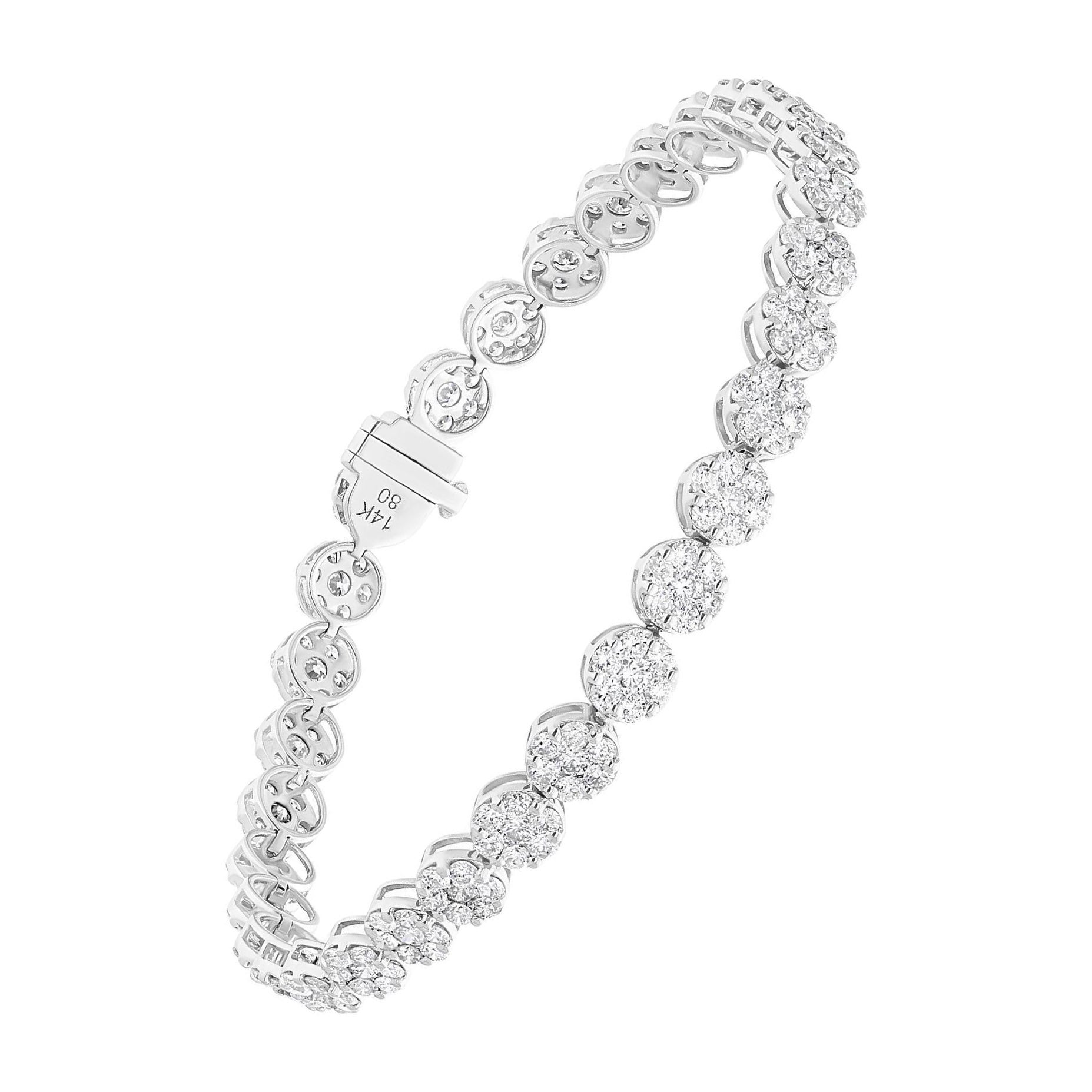 Pulsera de tenis de oro blanco de 14 quilates con racimo de diamantes talla redonda SI/H de 5,7 quilates