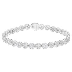 Bracciale da tennis in oro bianco 14 carati da 5,7 carati SI/H taglio rotondo con diamanti a grappolo