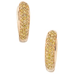 .57 Carat Yellow Diamond Yellow Gold Pave Hoop Earrings