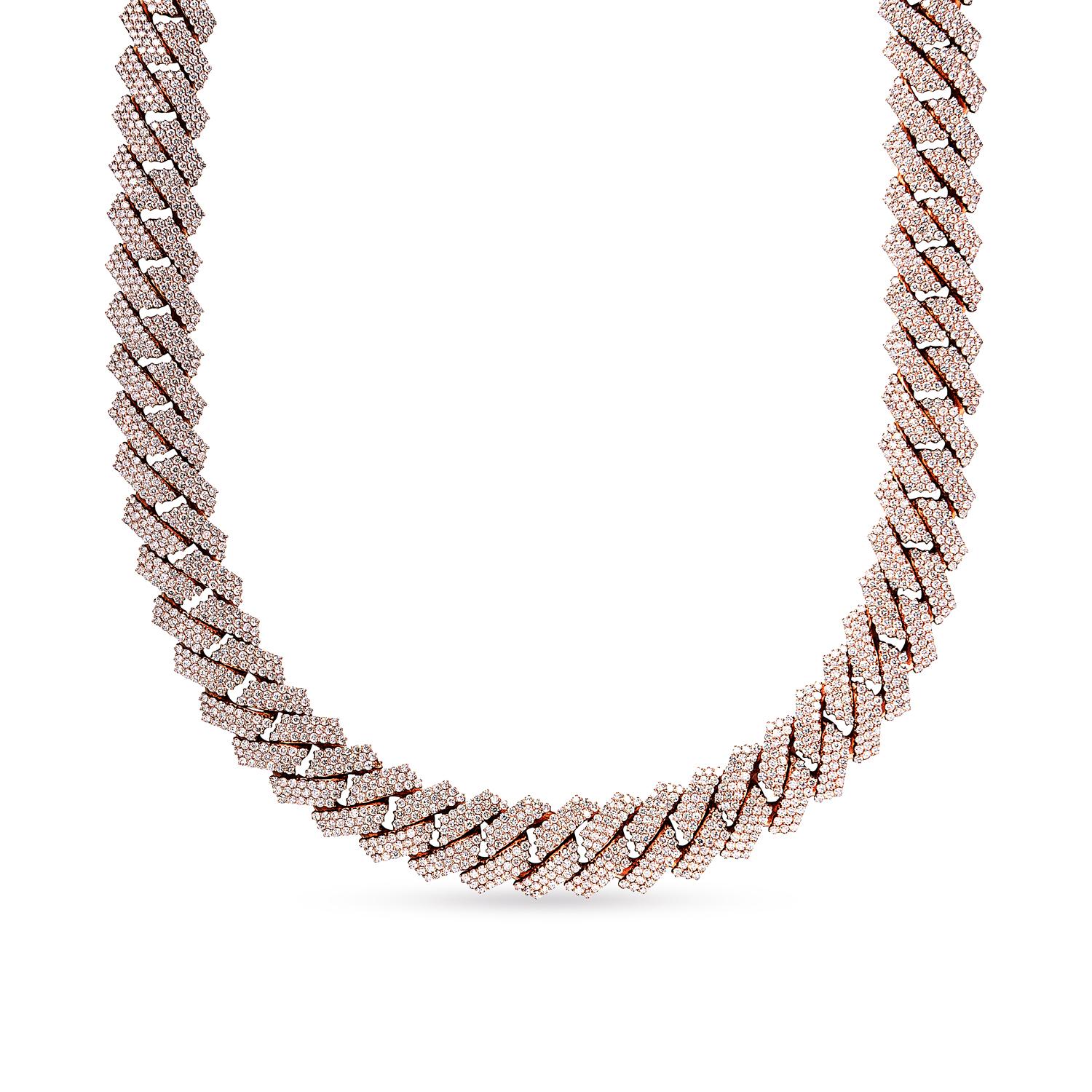 Round Cut 57 Carats Round Brilliant Diamond Cuban Link Chain Necklace Certified For Sale