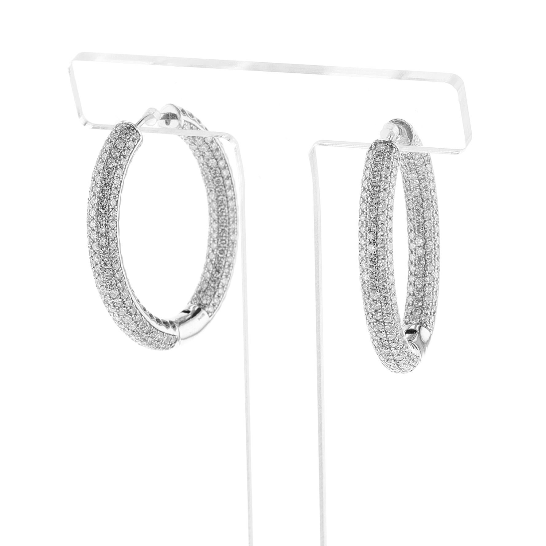 5.7 ct. Diamond Hoop Earrings, 18K In New Condition For Sale In New York, NY