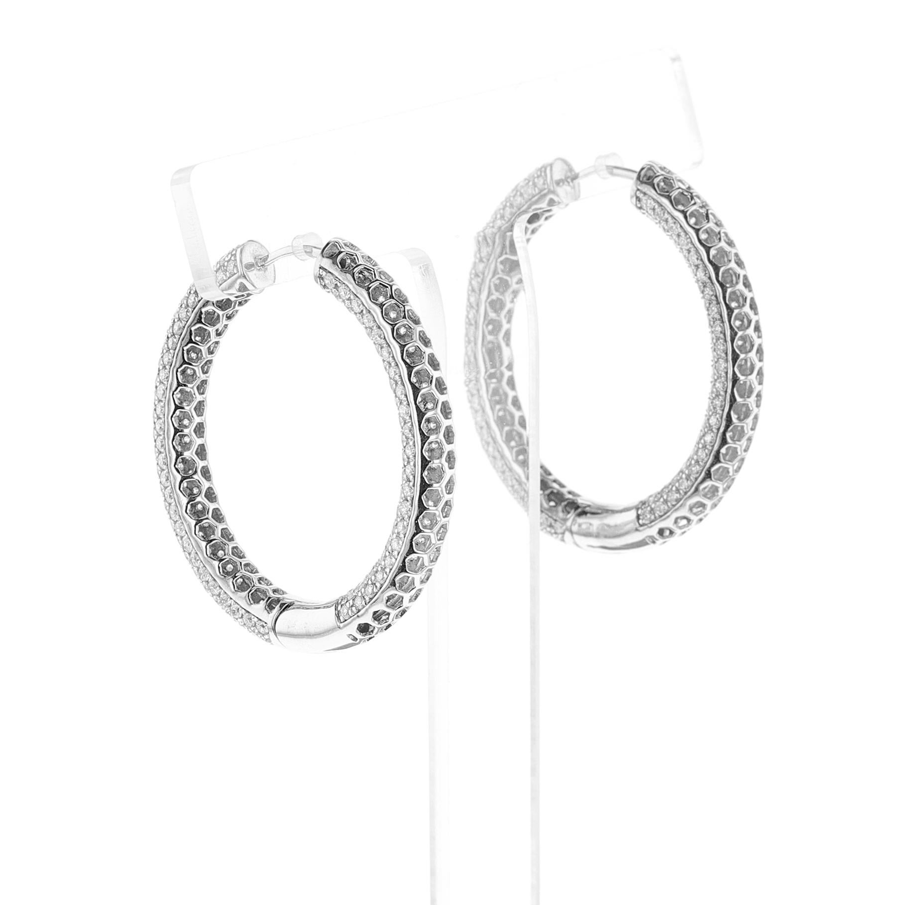 5.7 ct. Diamond Hoop Earrings, 18K For Sale 1