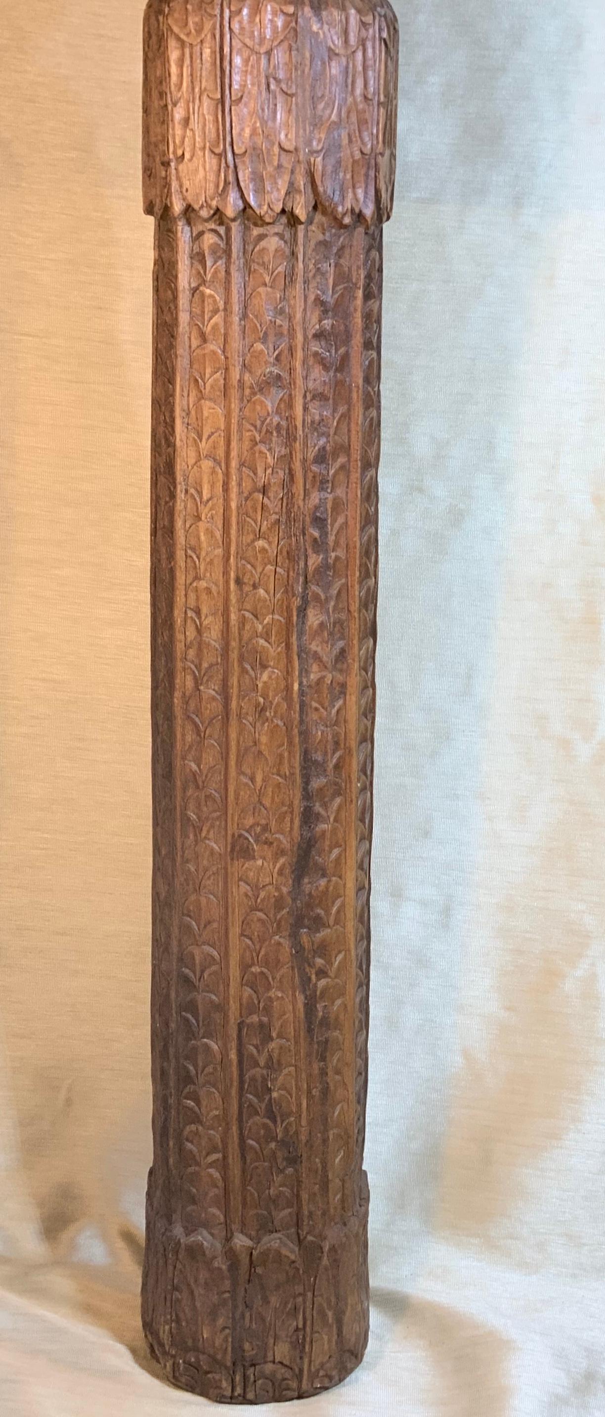 19th Century Solid Teak Wood Hand Carved Column 2