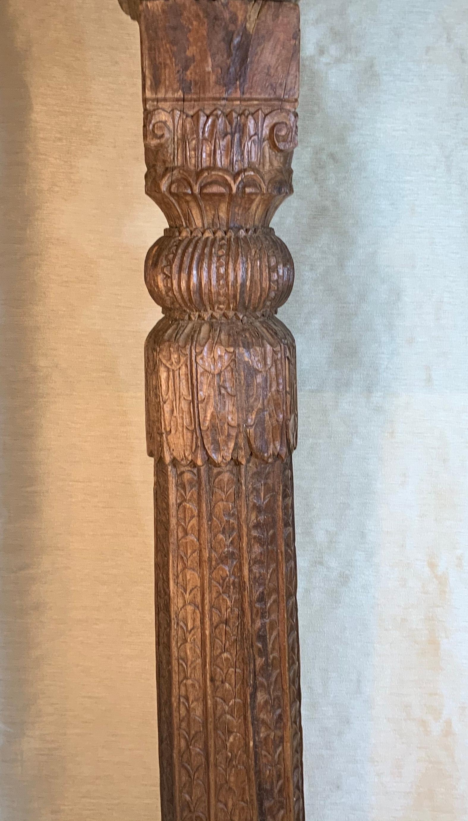 19th Century Solid Teak Wood Hand Carved Column 3