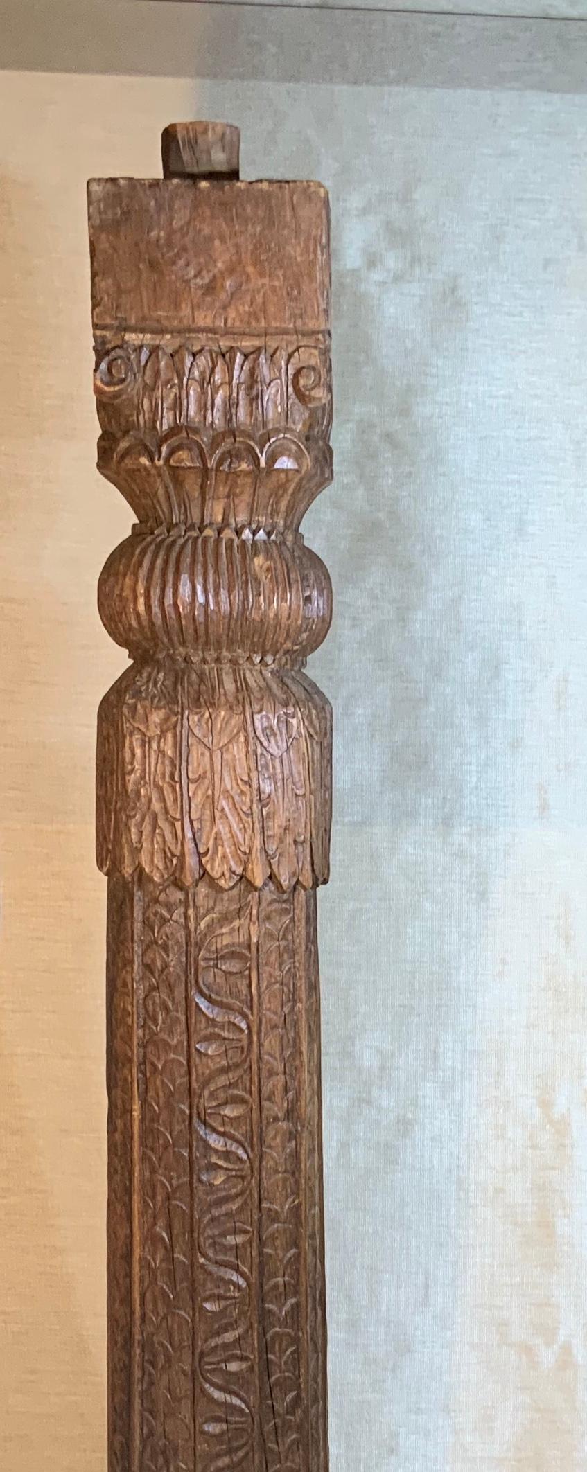 19th Century Solid Teak Wood Hand Carved Column 4