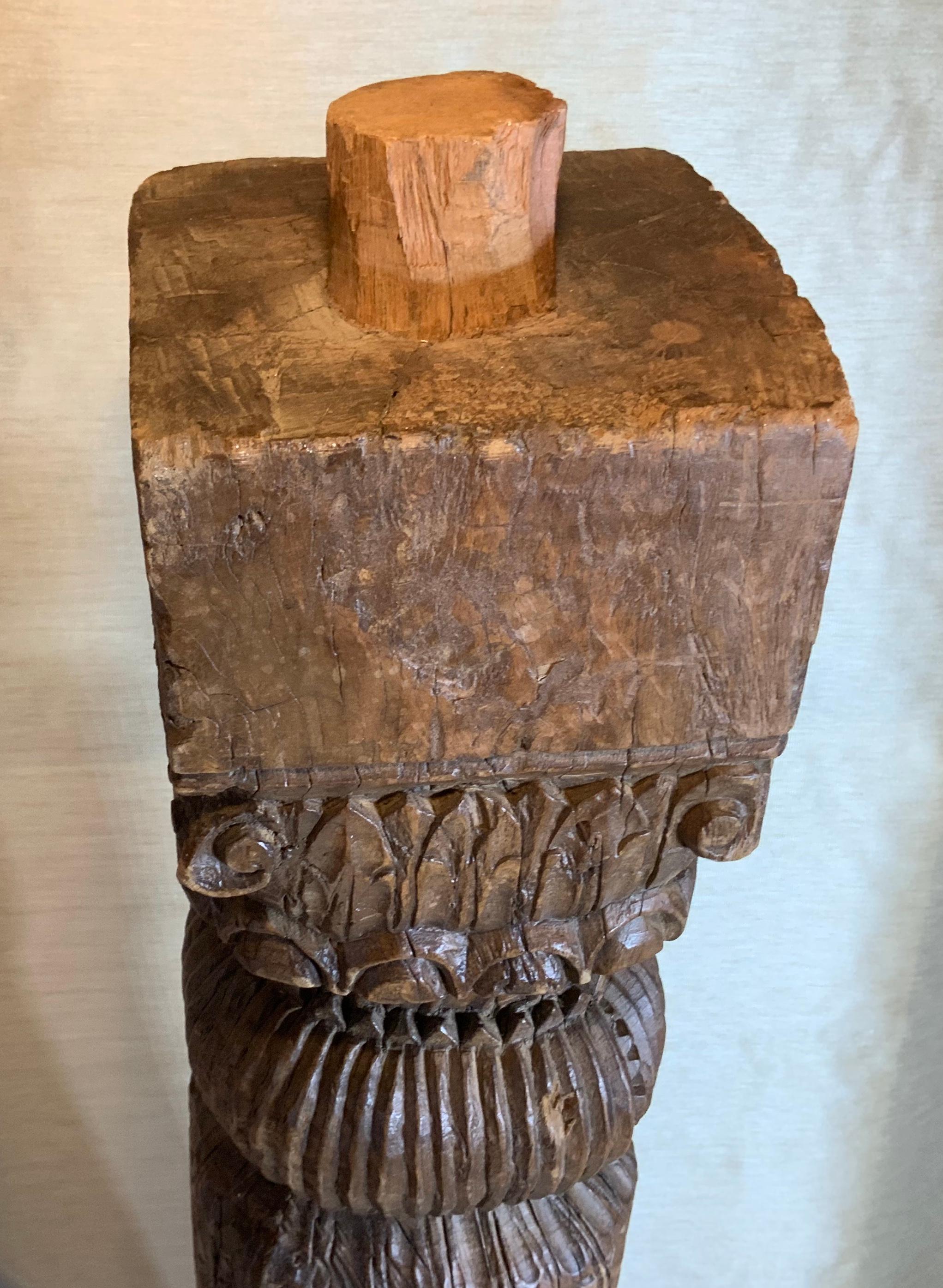 19th Century Solid Teak Wood Hand Carved Column 5