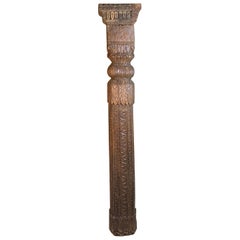 Antique 19th Century Solid Teak Wood Hand Carved Column