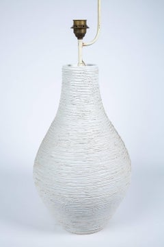 57" Tall Danish Modern White Ceramic Gourd Lamp with Original Pleated Lampshade