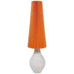 57" Tall Danish Modern White Ceramic Gourd Lamp with Original Pleated Lampshade