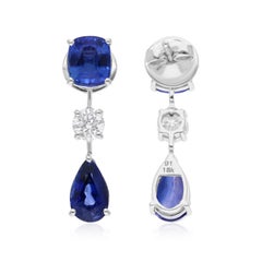 5,70 Karat Blauer Saphir 0,62 Karat SI/H Diamant-Baumel-Ohrringe 14k Weißgold