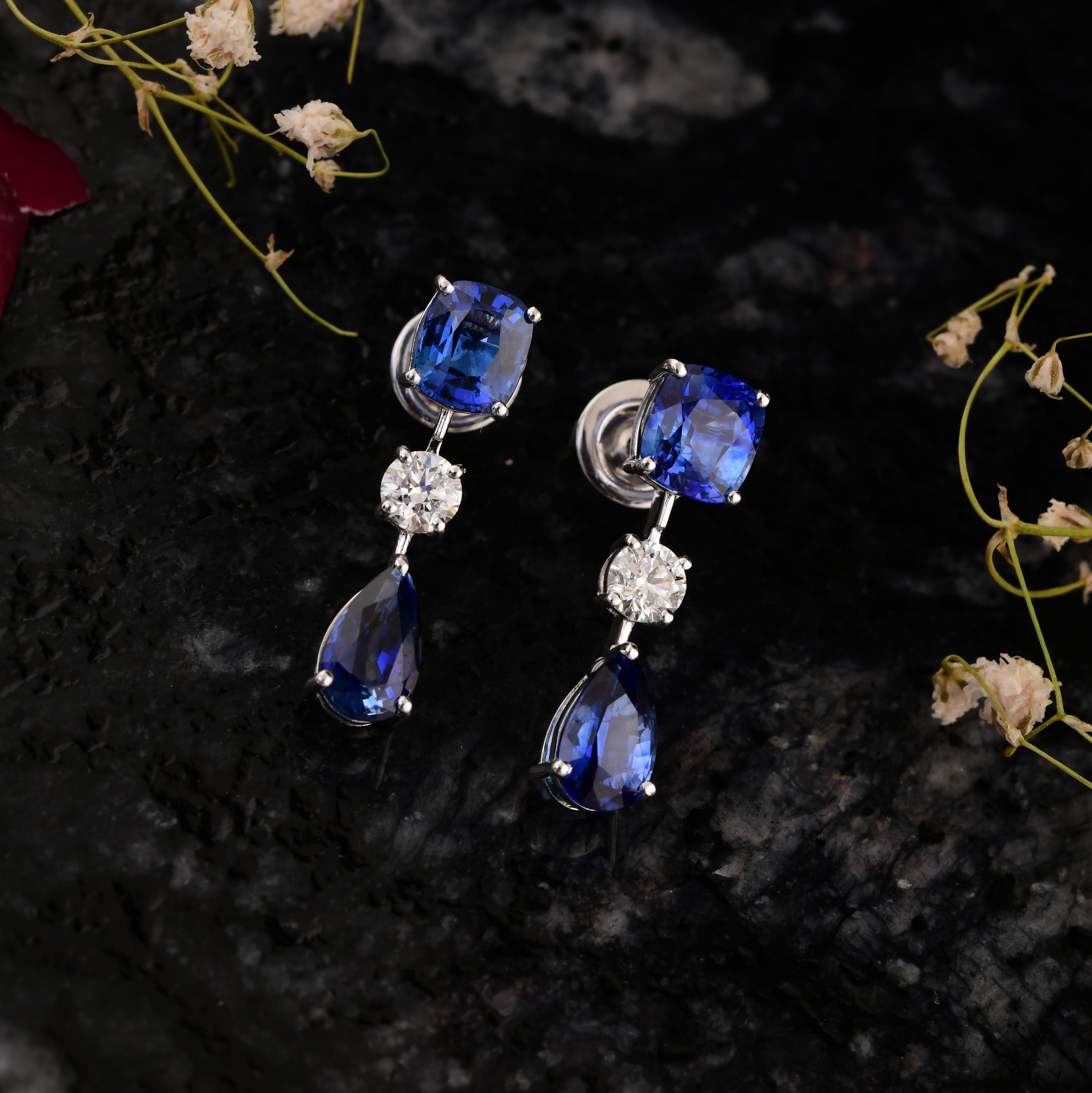 Ohrhänger 5,70 Karat Blauer Saphir 0,62 Karat SI/H Diamant 18k Weißgold Ohrhänger (Moderne) im Angebot