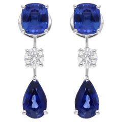 5.70 Carat Blue Sapphire 0.62 Carat SI/H Diamond Dangle Earrings 18k White Gold