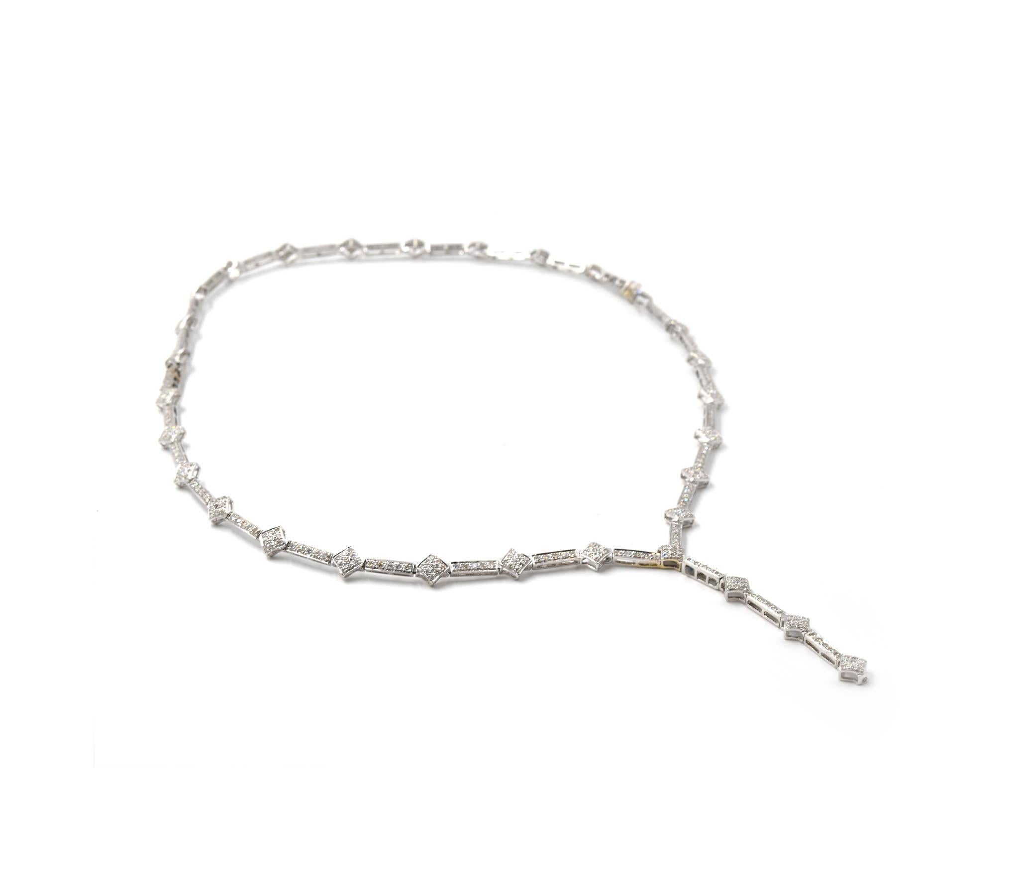 Round Cut 5.70 Carat Diamond 18 Karat White Gold “Y” Drop Necklace