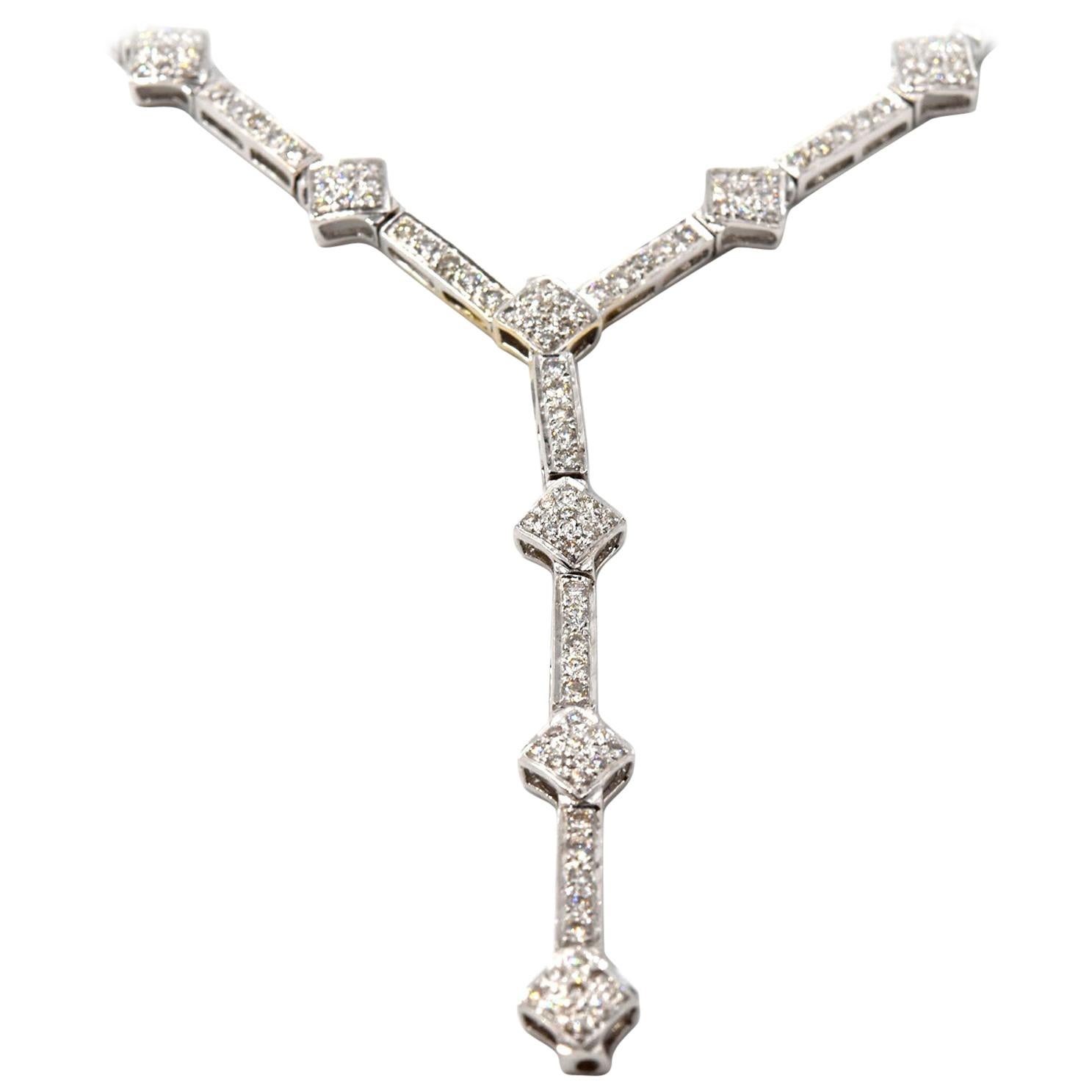 5.70 Carat Diamond 18 Karat White Gold “Y” Drop Necklace
