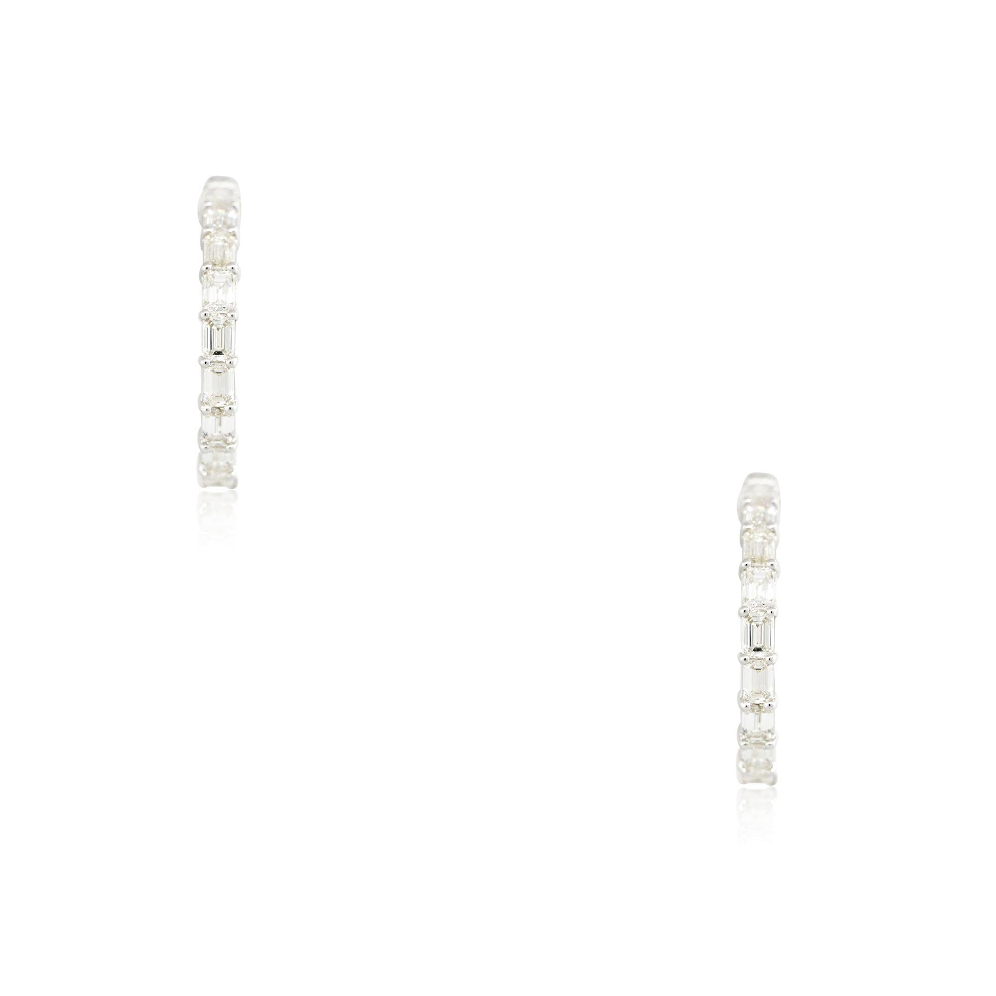 Modern 5.70 Carat Emerald Cut Diamond Hoop Earrings 18 Karat in Stock For Sale