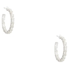 5.70 Carat Emerald Cut Diamond Hoop Earrings 18 Karat in Stock