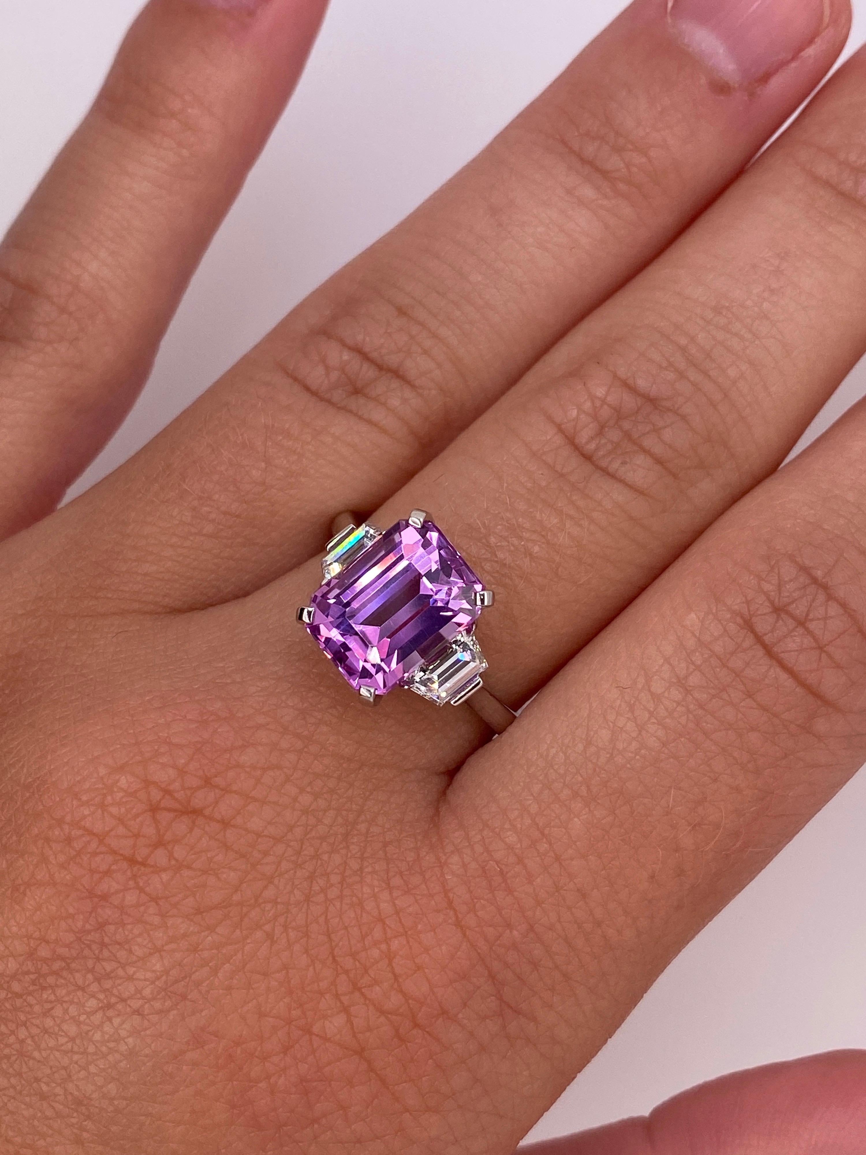 pink emerald cut ring