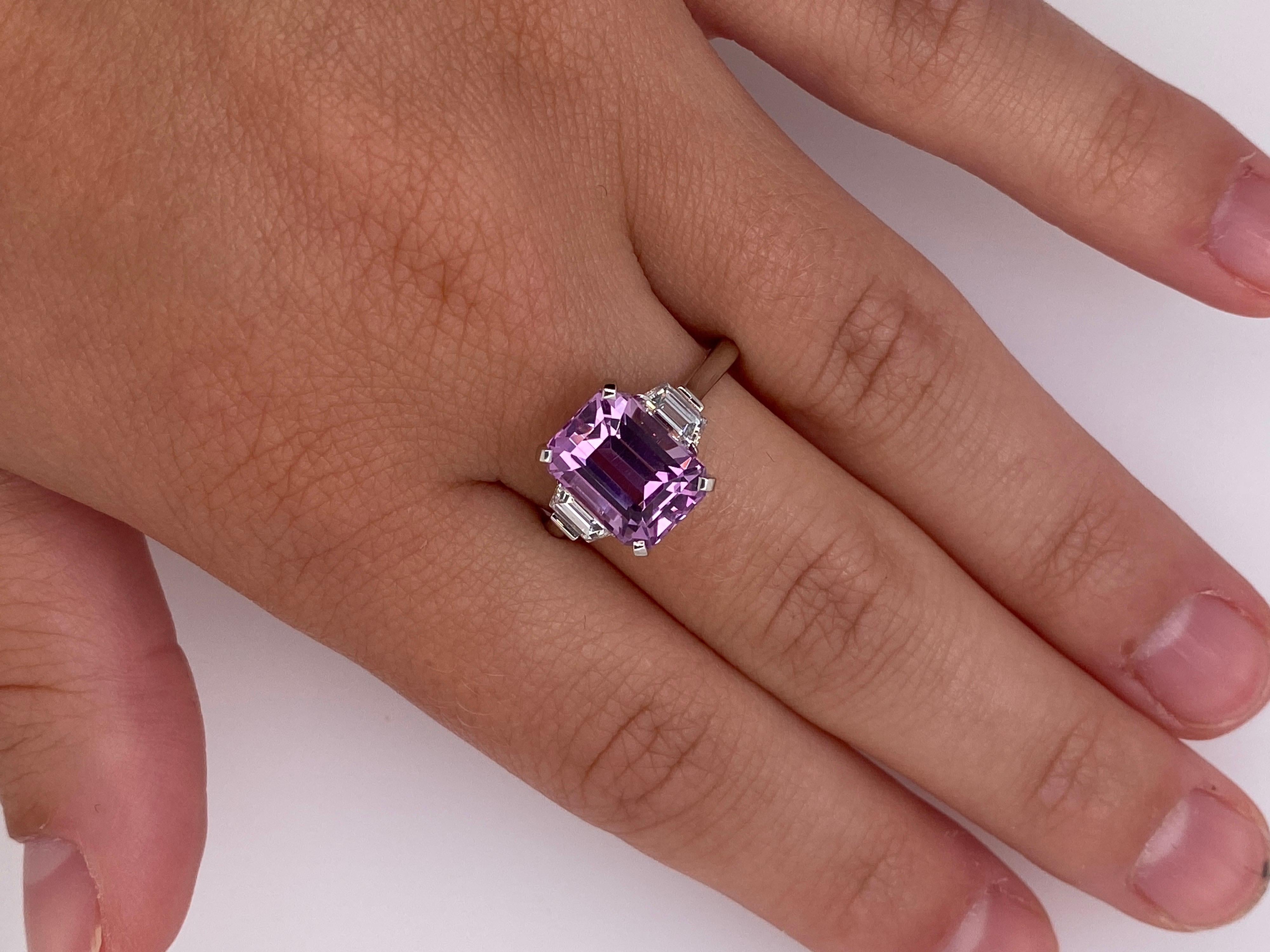 Contemporary 5.70 Carat Emerald Cut Pink Sapphire and Diamond Ring