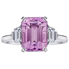 5.70 Carat Emerald Cut Pink Sapphire and Diamond Ring