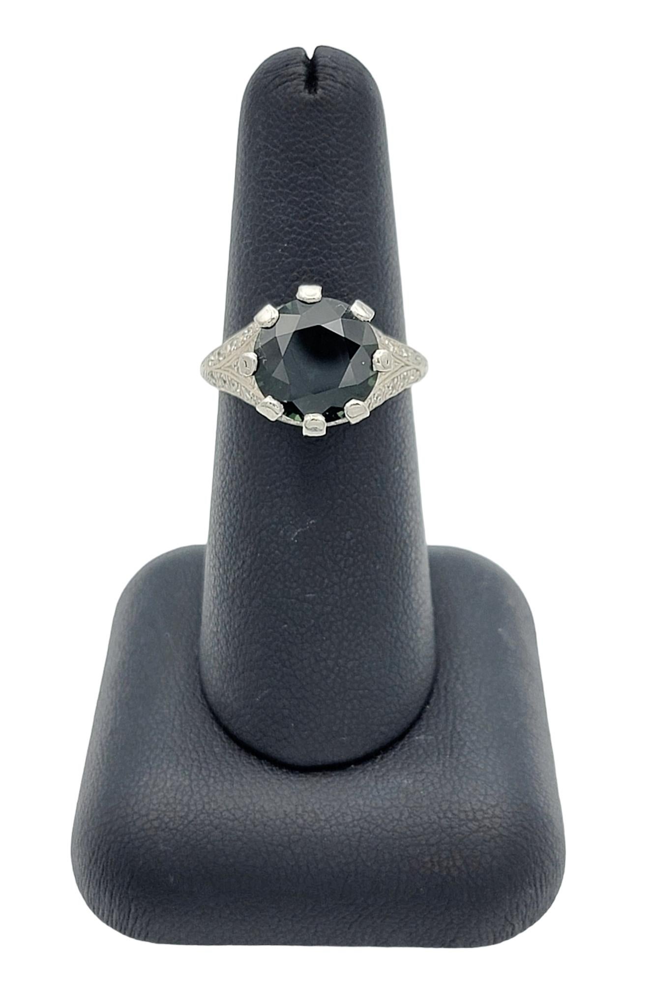 5.70 Carat Green Sapphire and Pave Diamond Platinum Vintage Solitaire Ring For Sale 3